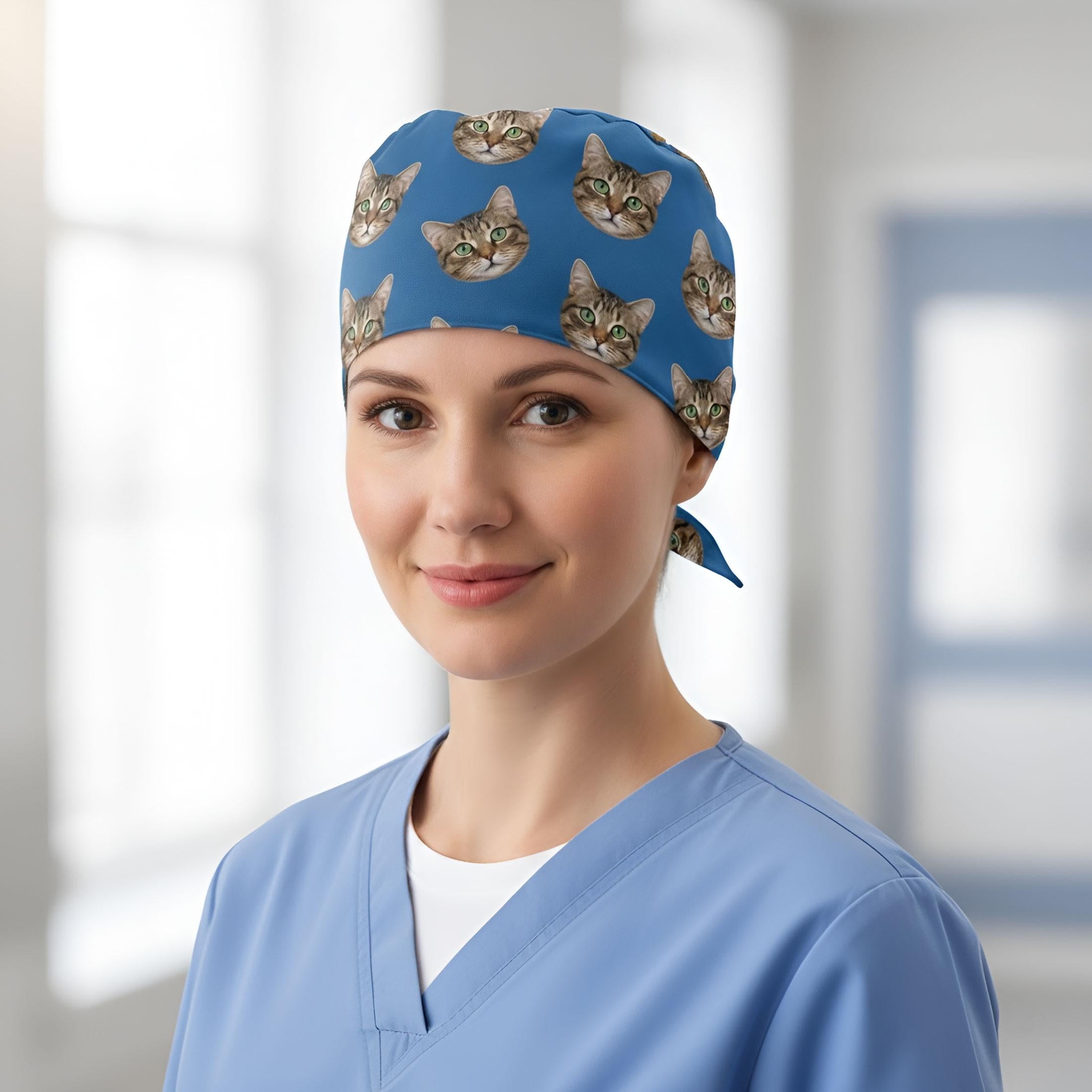 Custom Cat Face Scrub Cap: Personalized Tie Back Surgical Hat image 5