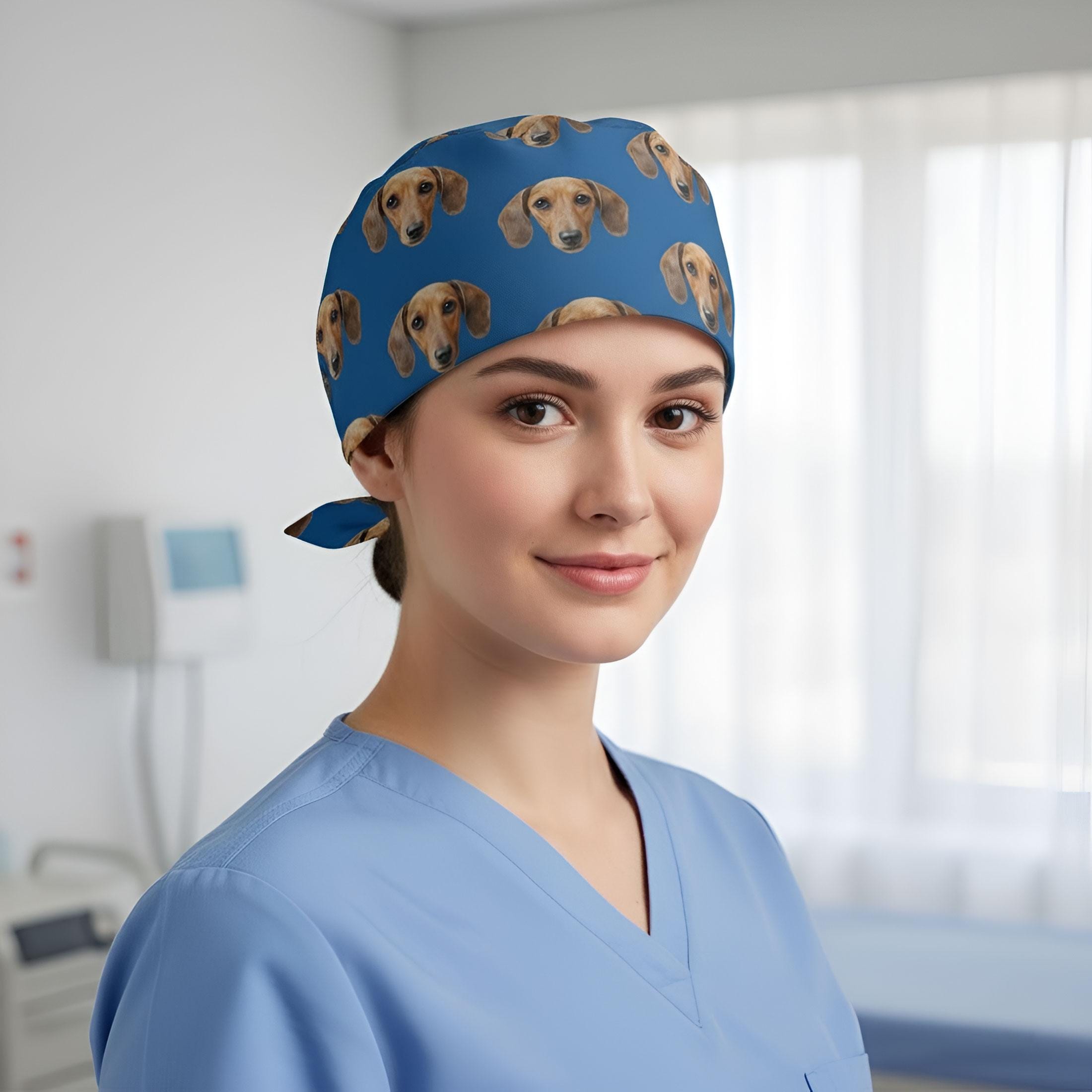 Custom Dog Face Scrub Cap: Personalized Tie Back Surgical Hat image 6