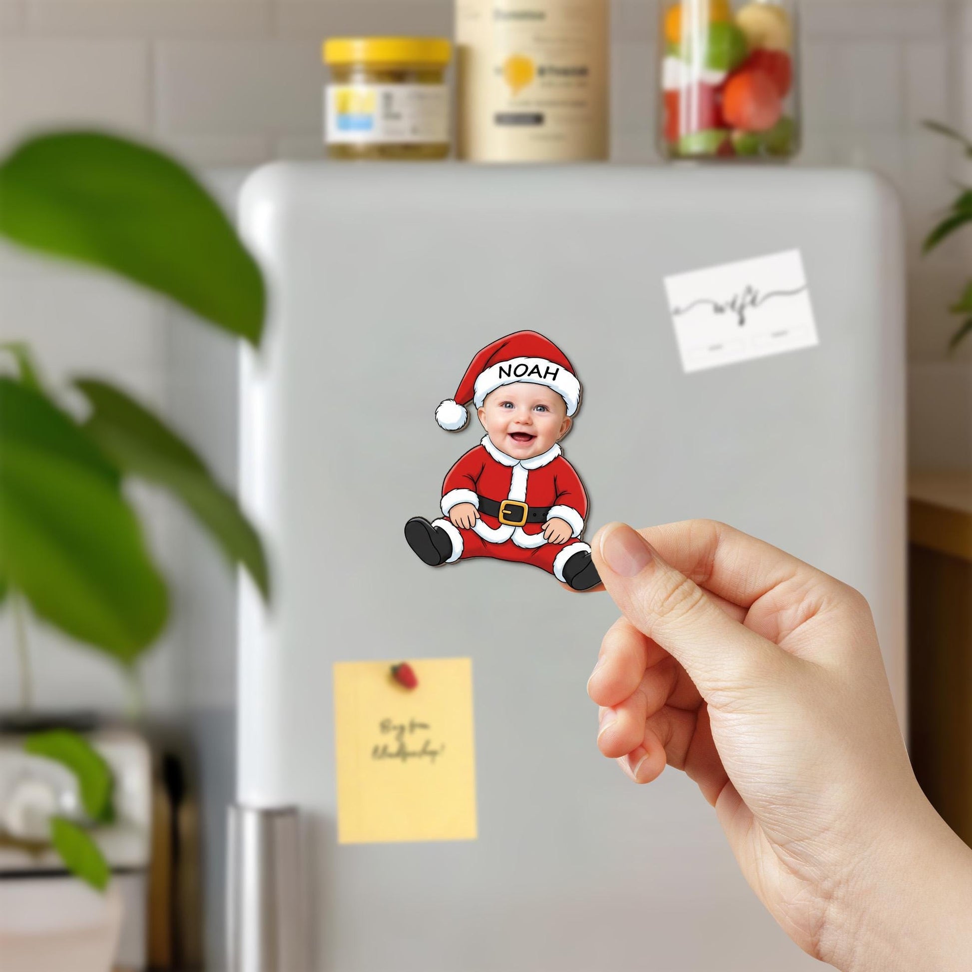 Custom Santa Baby Photo Magnet - Christmas Fridge Decor Gift image 1