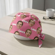 Custom Face Scrub Cap: Personalized Photo Tie Back Work Hat image 1