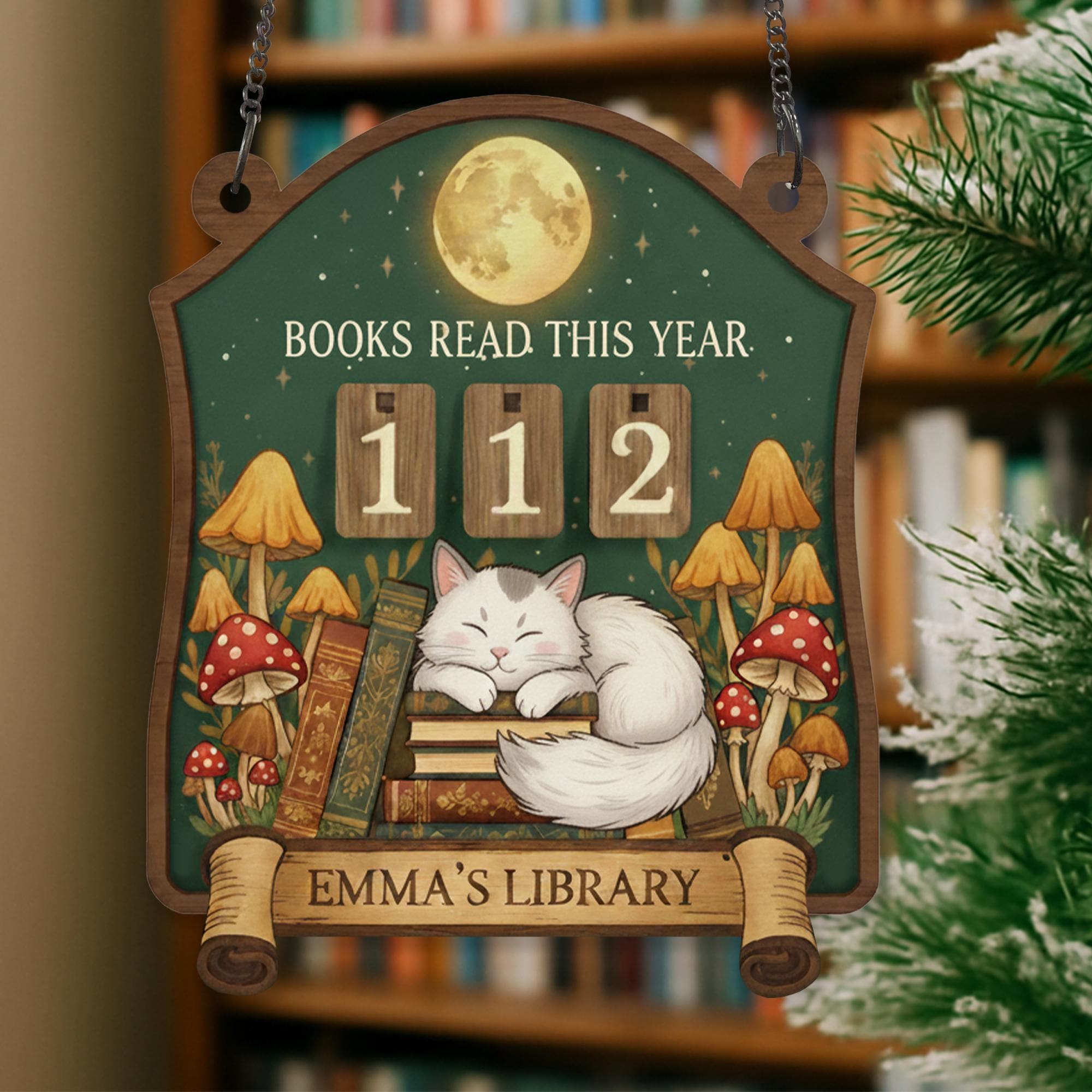 Personalized Cat Book Tracker Sign – Custom Woodland Reading Goal Counter Library Decor Gift image 2