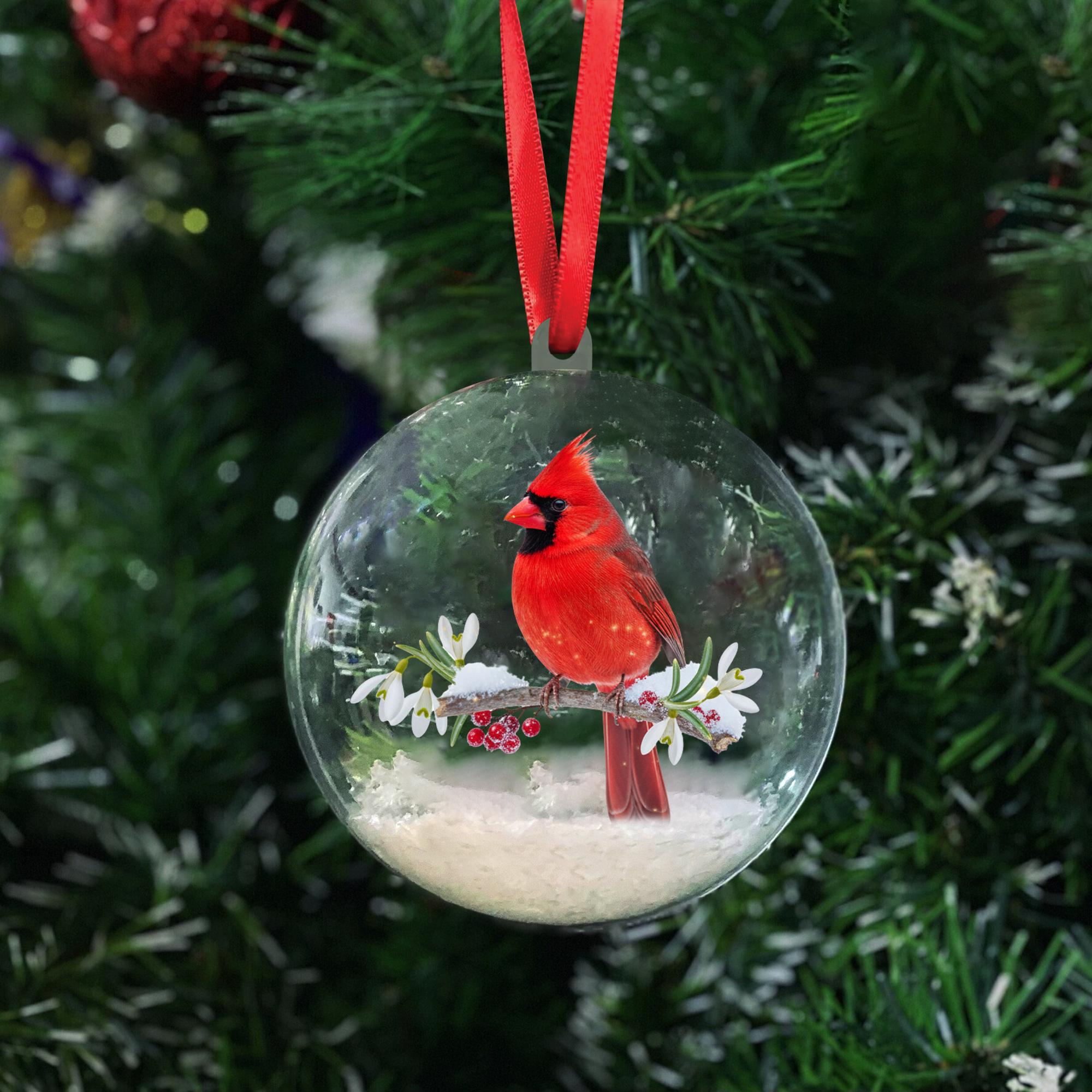3D Bird Christmas Ornament – Bird in Snow Personalized Ball Holiday Keepsake image 2