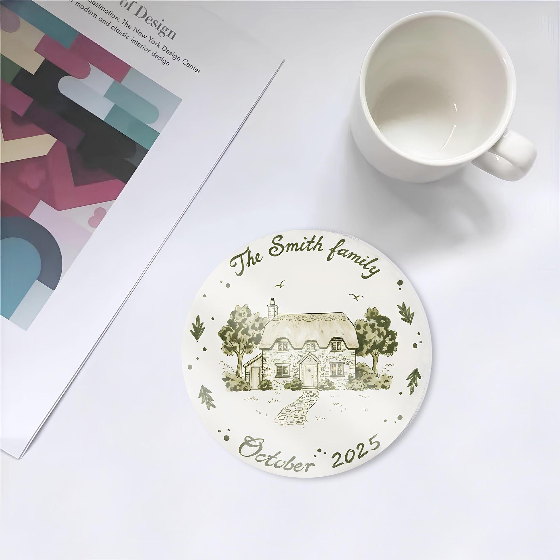 Custom House Illustration Coaster with Y2K Vintage Style Design image 1
