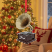 Personalized Gramophone Ornament – Custom Acrylic Decoration with Name, Vintage Music Player Design