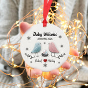 Personalized Baby Announcement Ornament: Custom Ceramic & Acrylic, Birds Design
