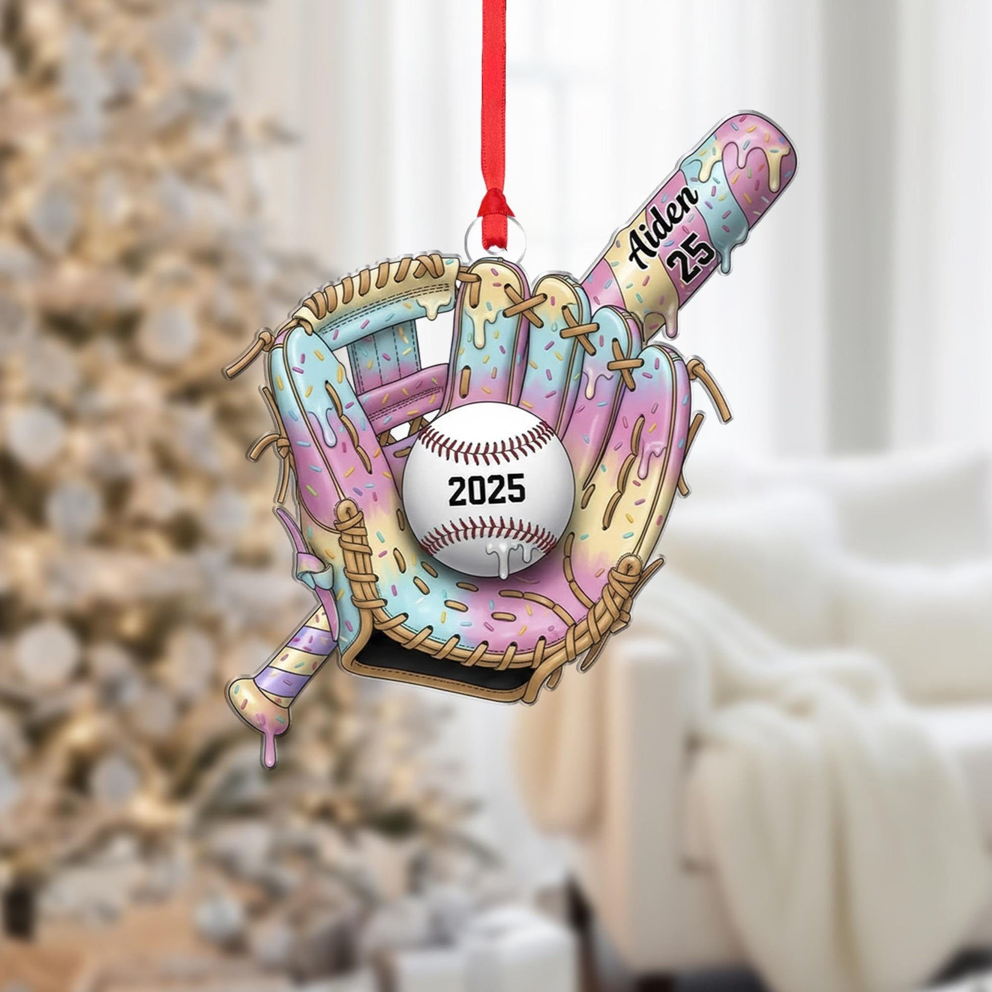 Personalized Baseball Ornament: Custom Acrylic Glove & Bat Design