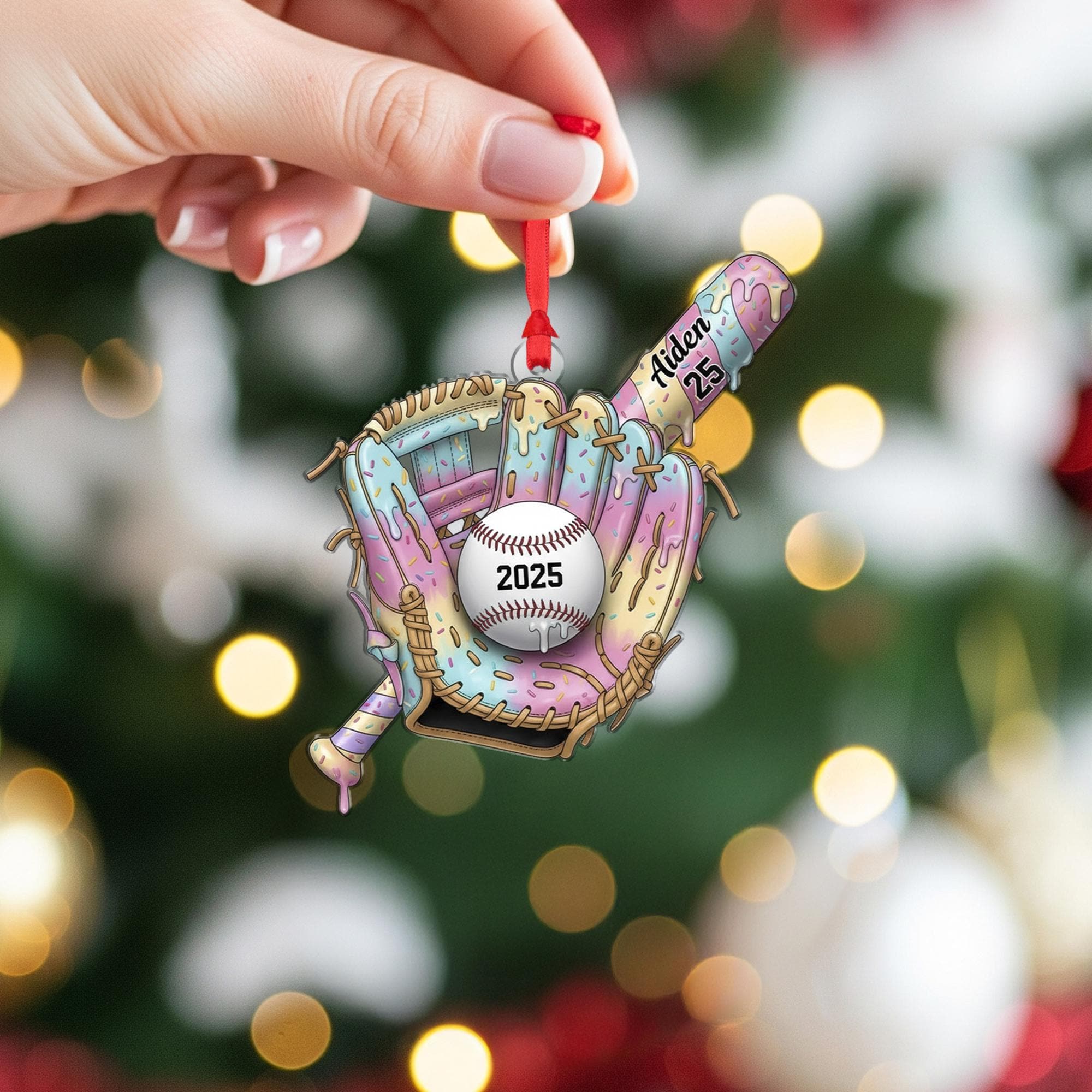 Personalized Baseball Ornament: Custom Acrylic Glove & Bat Design