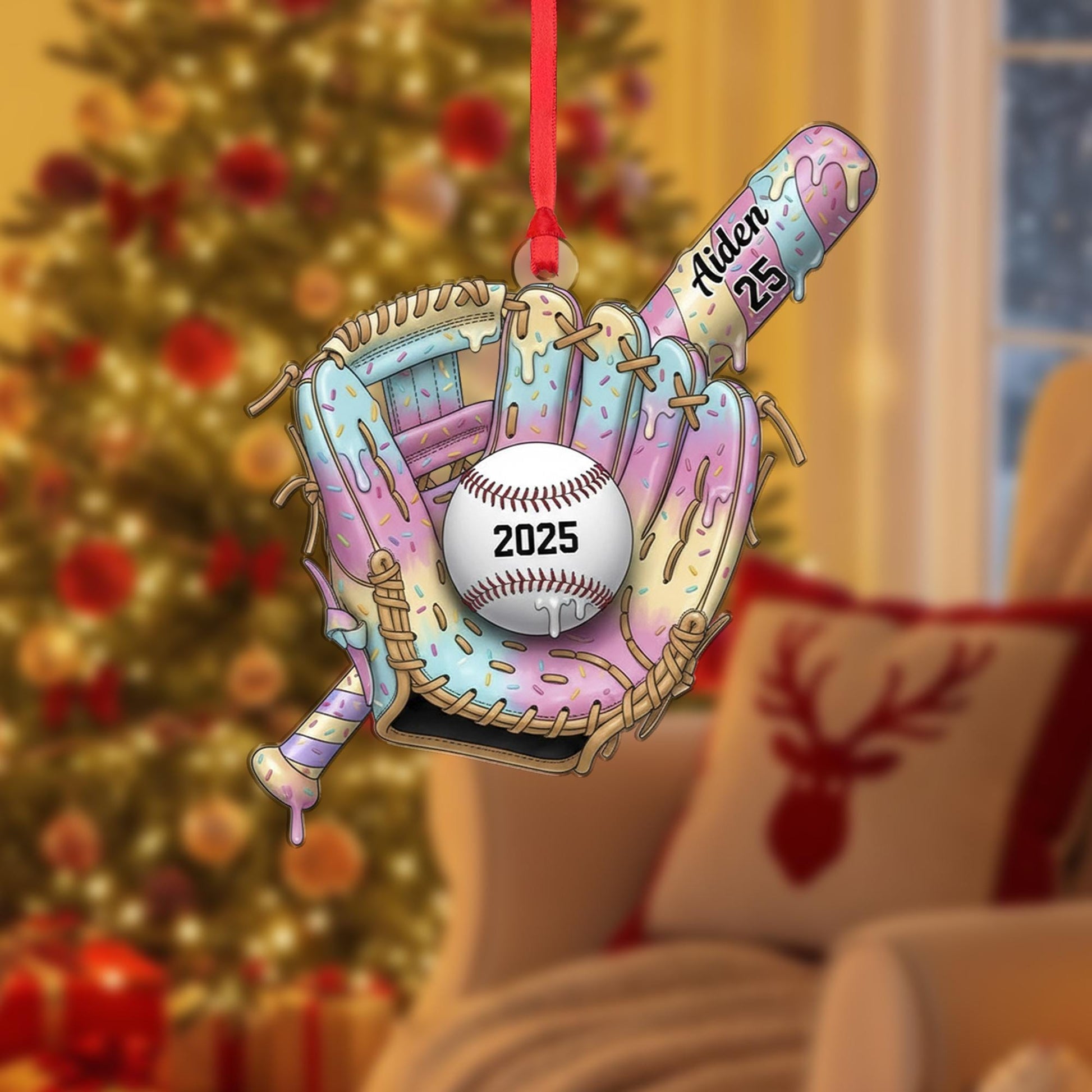 Personalized Baseball Ornament: Custom Acrylic Glove & Bat Design