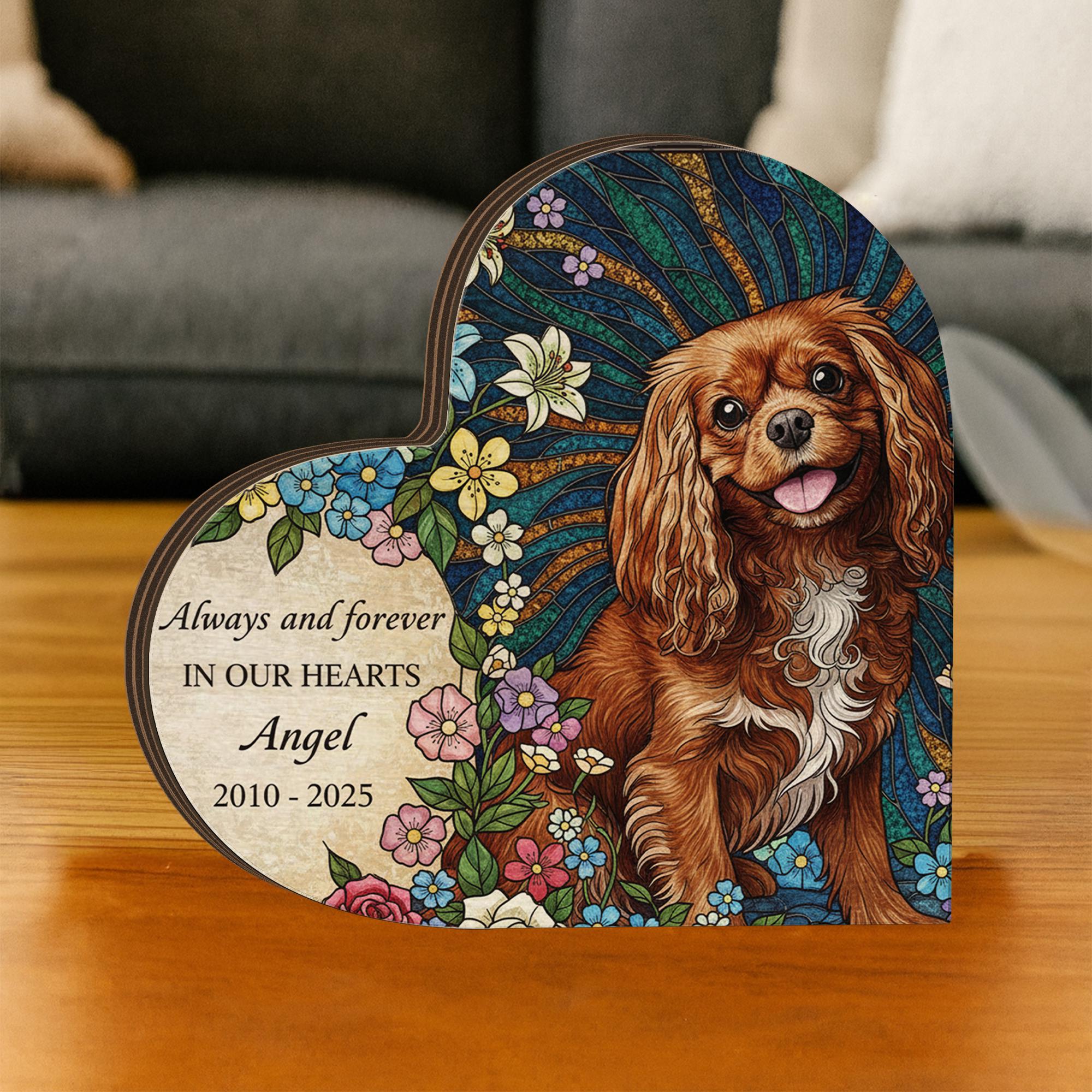 Personalized Pet Memorial: Custom Photo Floral Wooden Heart