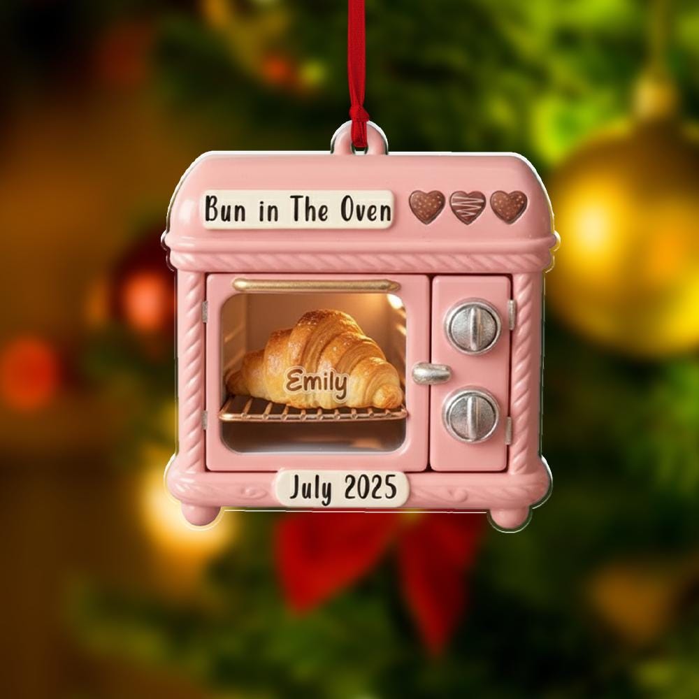 Personalized Pregnancy Announcement Ornament – Bun in The Oven Custom Baby Reveal Keepsake image 2