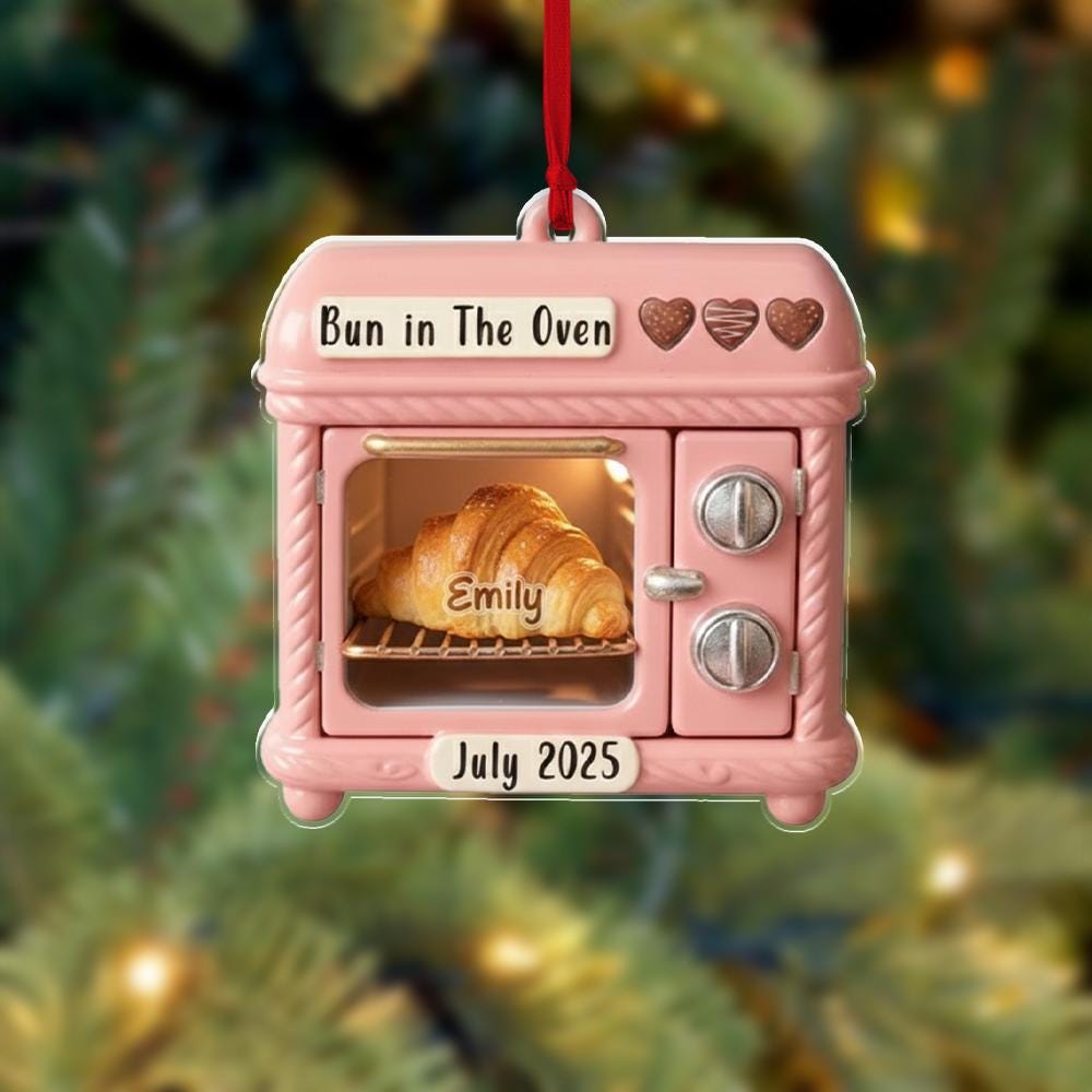 Personalized Pregnancy Announcement Ornament – Bun in The Oven Custom Baby Reveal Keepsake image 4