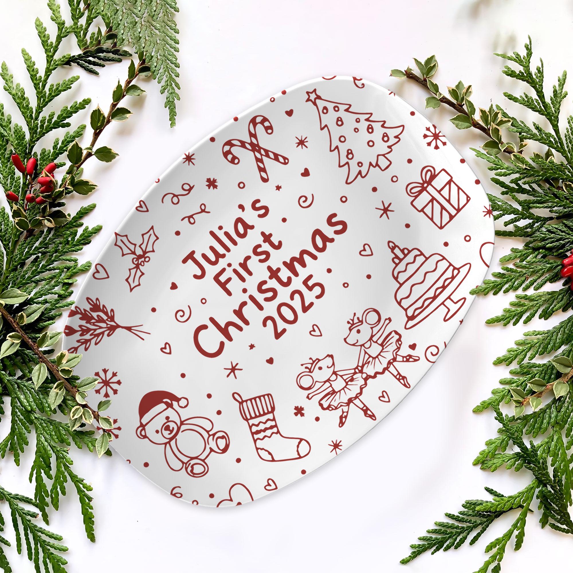Baby’s First Christmas Platter: Personalized Plastic Keepsake Plate with Name, Birth Details & Holiday Icons image 4