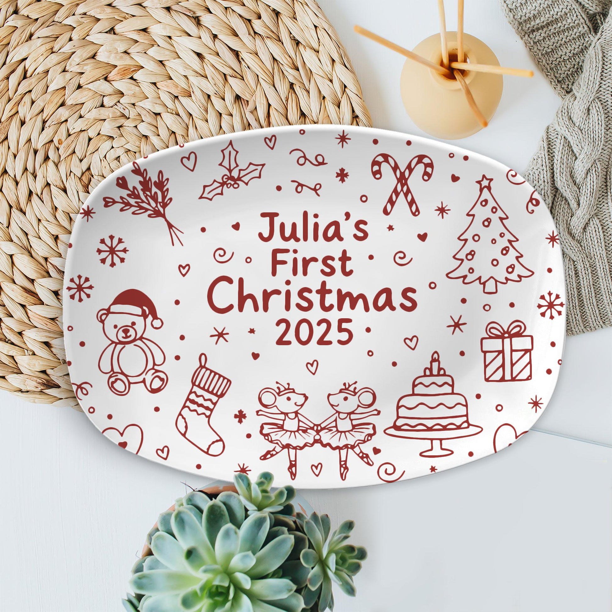 Baby’s First Christmas Platter: Personalized Plastic Keepsake Plate with Name, Birth Details & Holiday Icons image 5