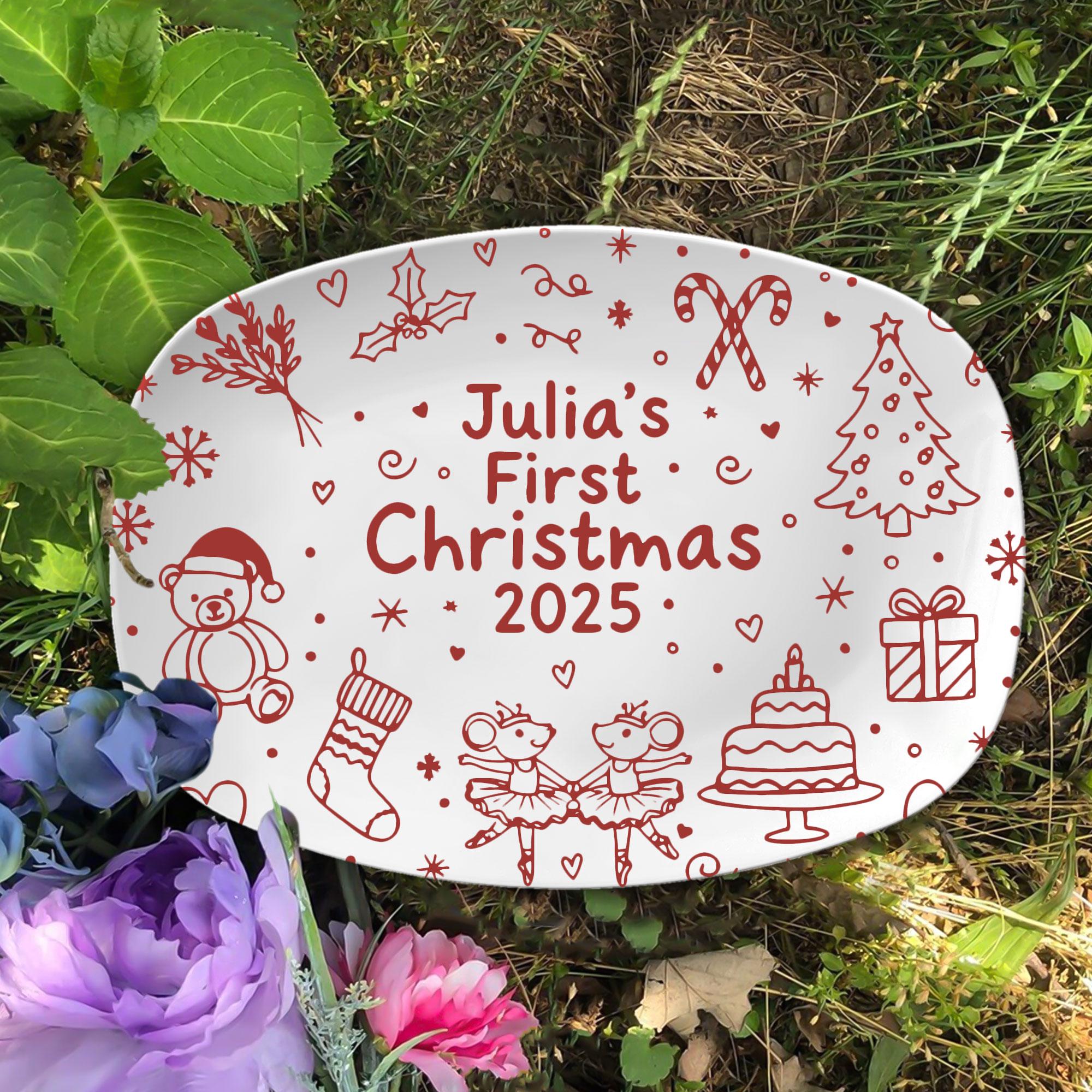 Baby’s First Christmas Platter: Personalized Plastic Keepsake Plate with Name, Birth Details & Holiday Icons image 3