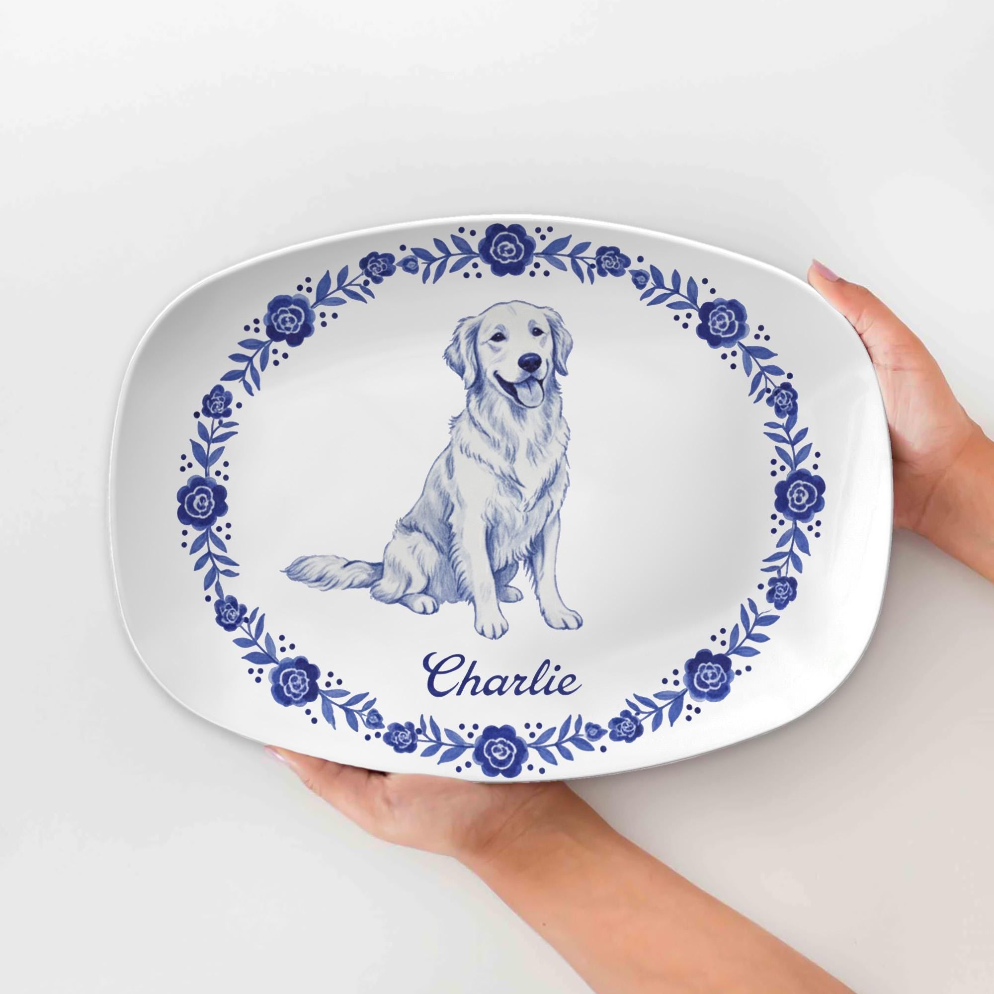 Custom Pet Portrait Platter with Blue Floral Border Design - Decor Only image 3