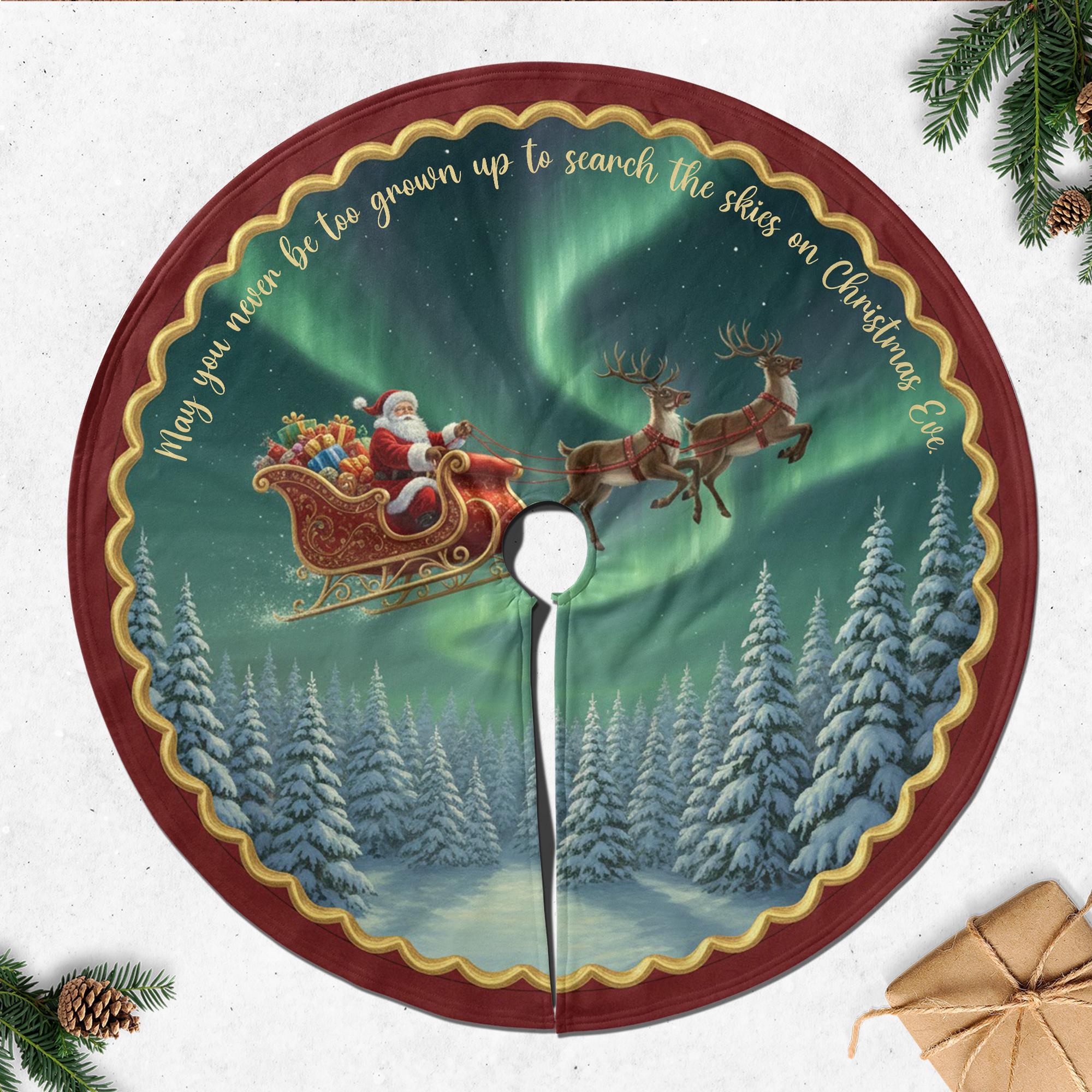 Christmas Tree Skirt: Santa Sleigh Scene, Aurora Forest Design image 2
