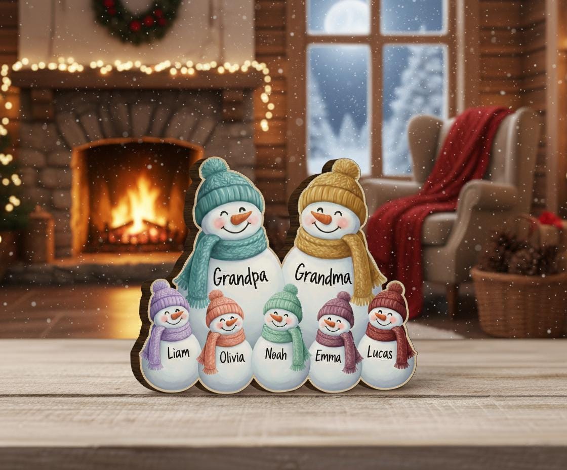 Custom Wooden Snowman Family Blocks Personalized Winter Decor