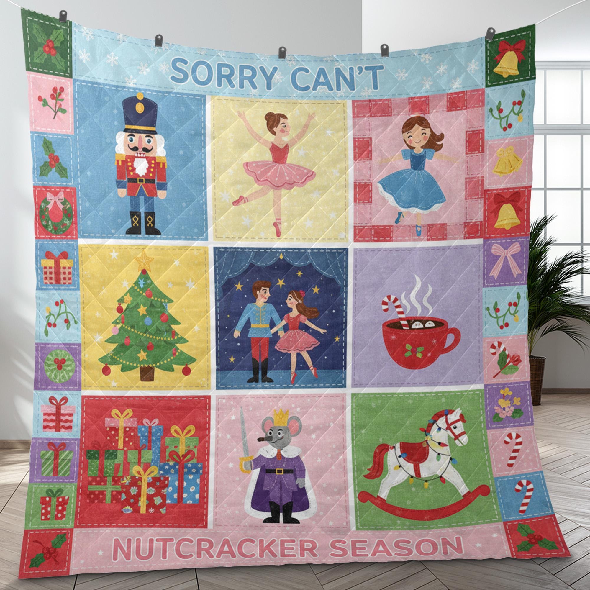 Fleece Quilt Blanket: "Sorry Can't Nutcracker Season" Throw, Ballet Theme Christmas Grid Design image 7