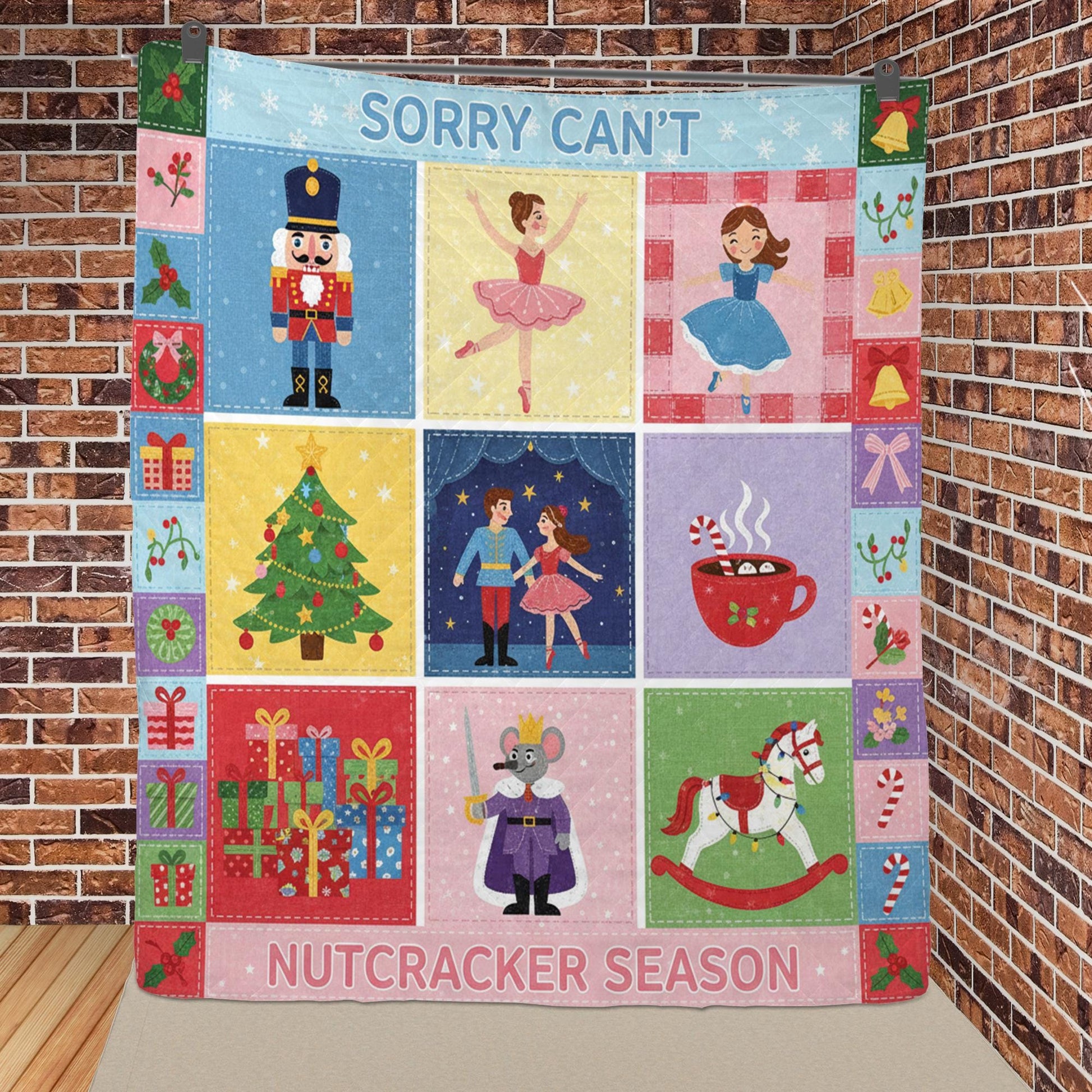 Fleece Quilt Blanket: "Sorry Can't Nutcracker Season" Throw, Ballet Theme Christmas Grid Design image 4