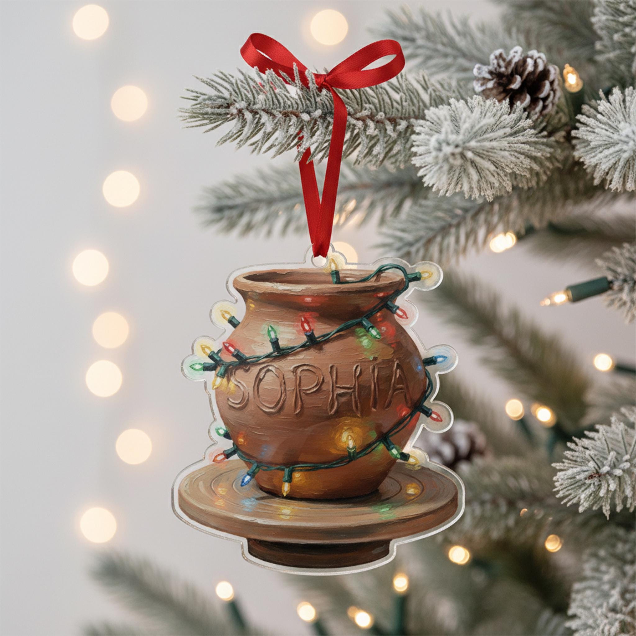 Custom Pottery Wheel Ornament: Personalized Clay Pot Christmas Decoration with Name image 2