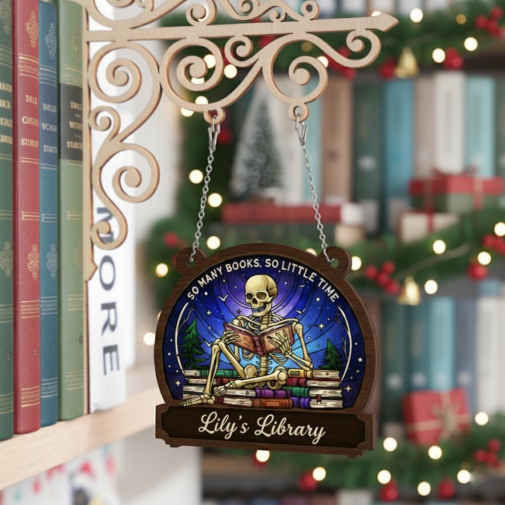 Custom Wooden Bookshelf Sign Personalized Library Hanging Decor Reading Room Display