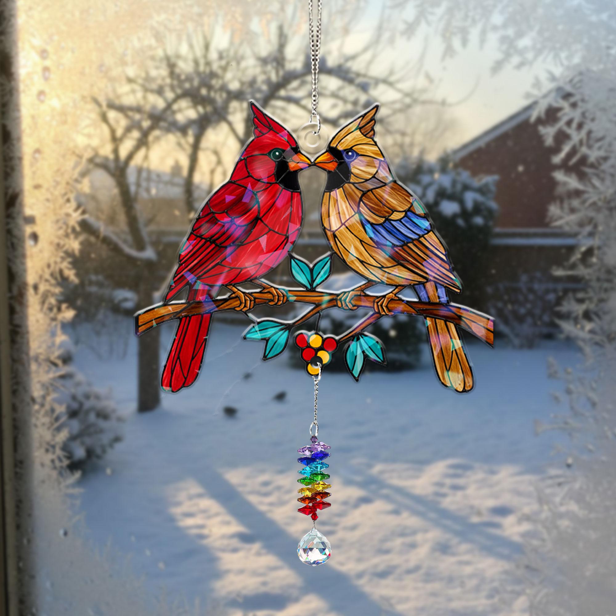 Cardinal Suncatcher: Acrylic Hanging Crystal Christmas Gift, Red Bird Window Decor for Mom image 1