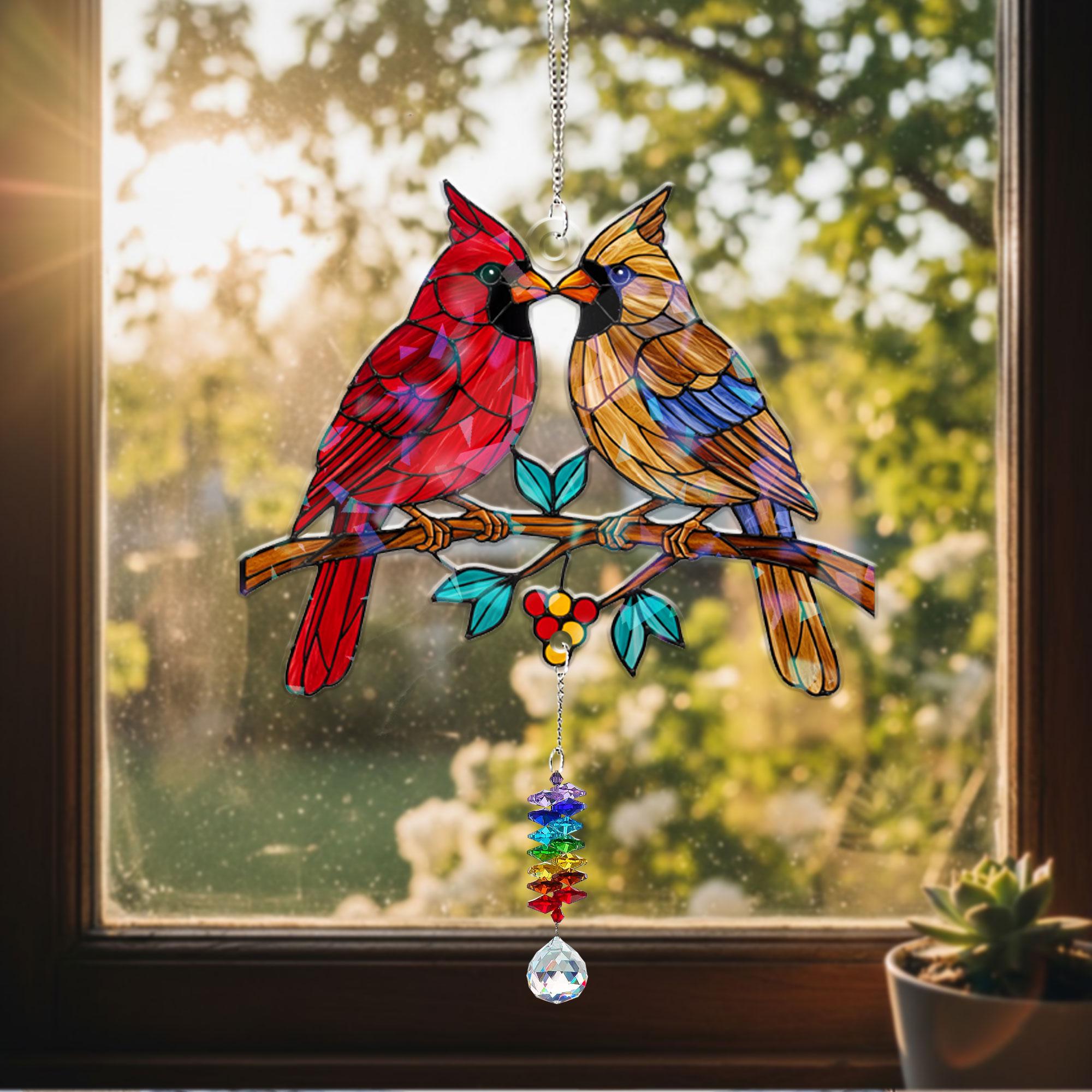 Cardinal Suncatcher: Acrylic Hanging Crystal Christmas Gift, Red Bird Window Decor for Mom image 2