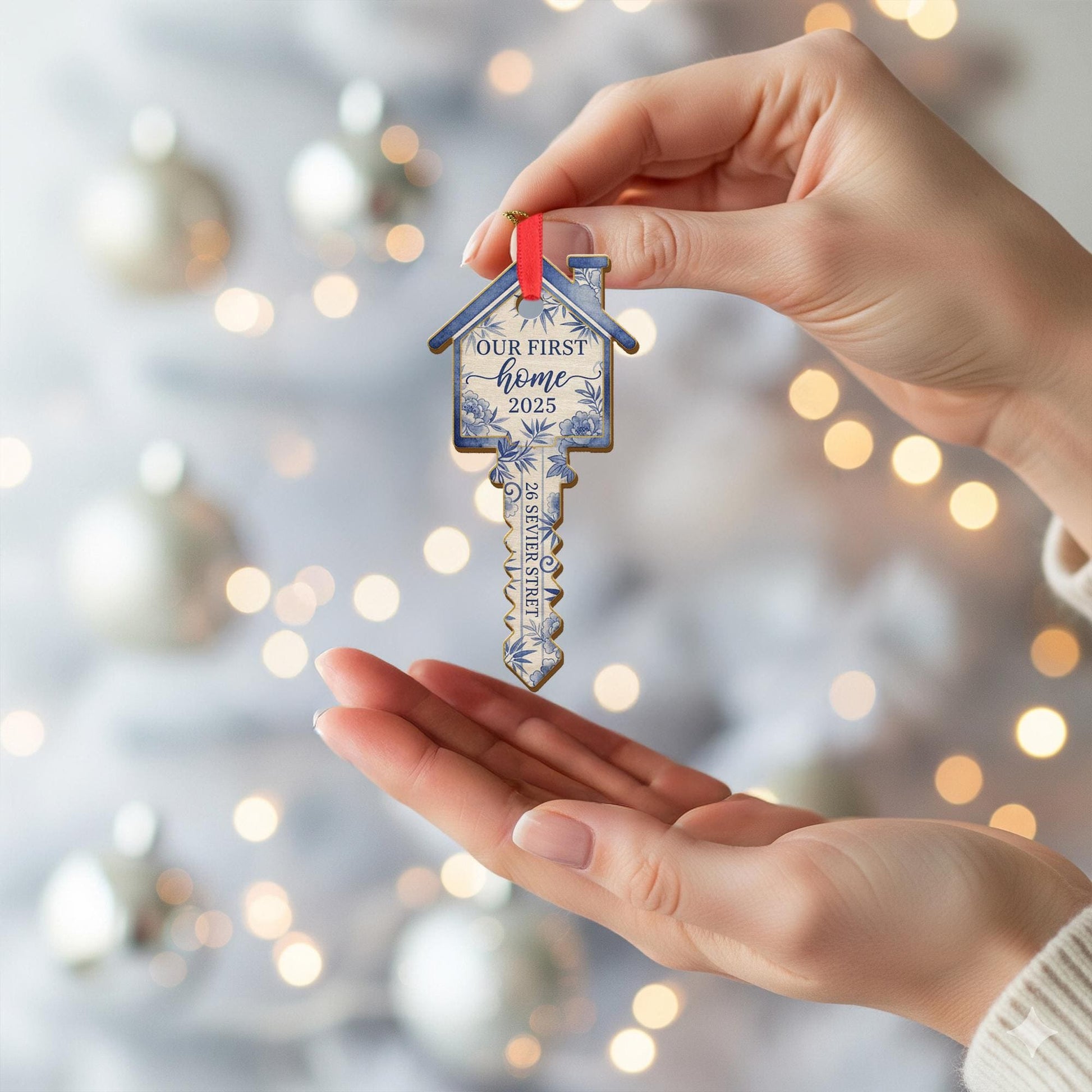 Our First Home Ornament 2025 – Personalized Wooden Key Keepsake