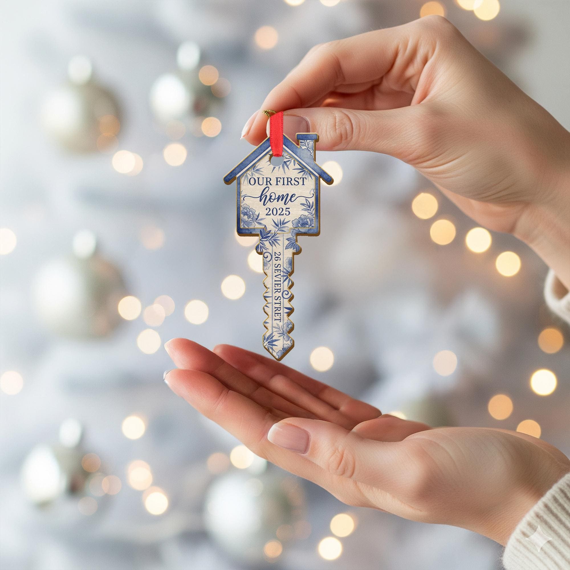 Our First Home Ornament 2025 – Personalized Wooden Key Keepsake