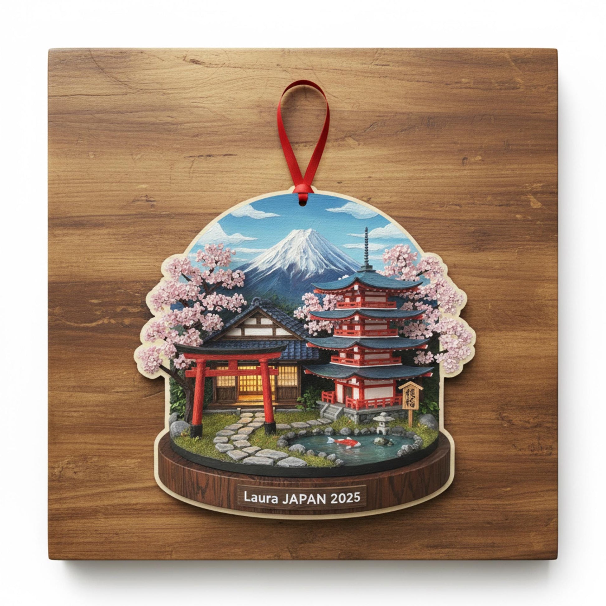 Japan Travel Ornament 2025: Personalized Cherry Blossom & Mount Keepsake with Name image 5