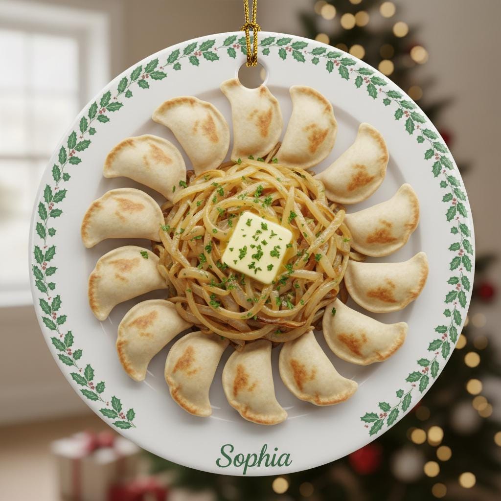 Pierogi Dumplings Ornament: Double-Sided Ceramic Christmas Gift for Polish Cuisine Lovers & Foodies image 3