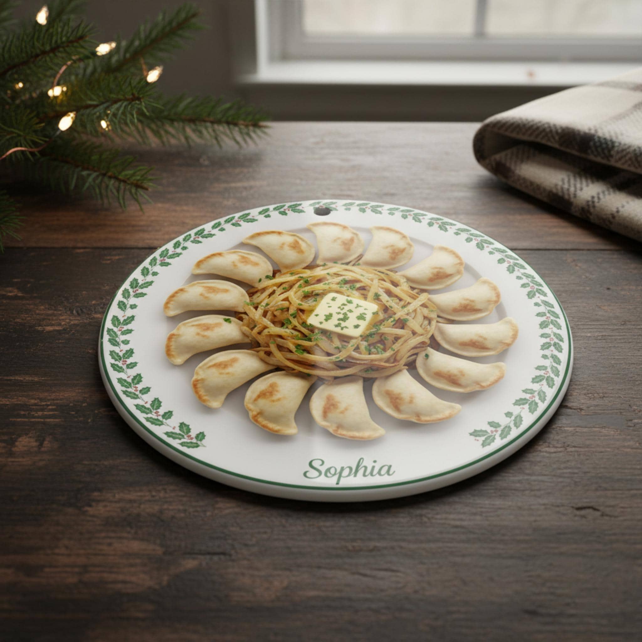 Pierogi Dumplings Ornament: Double-Sided Ceramic Christmas Gift for Polish Cuisine Lovers & Foodies image 2