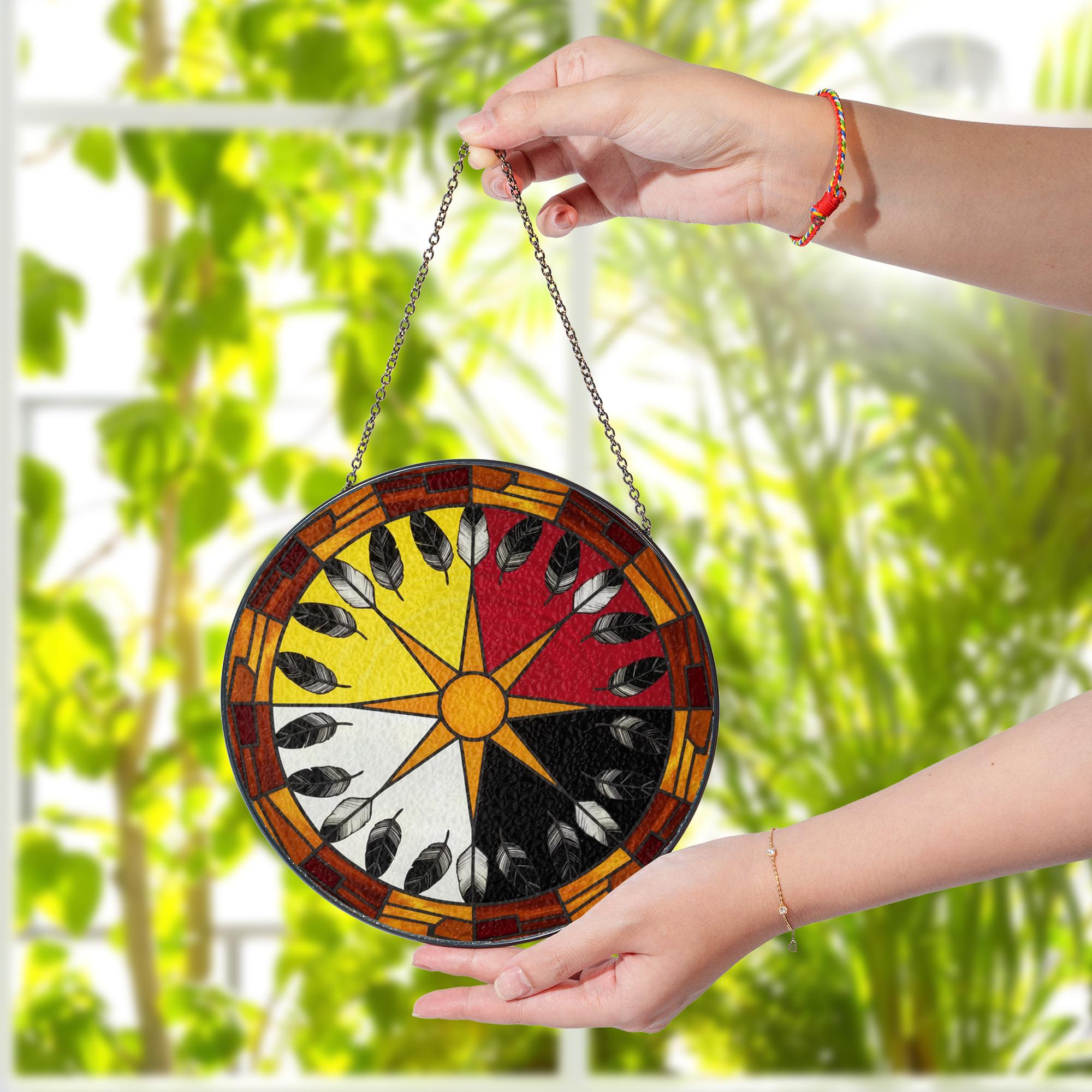 Medicine Wheel Suncatcher – Four Directions Glass Window Art Decor