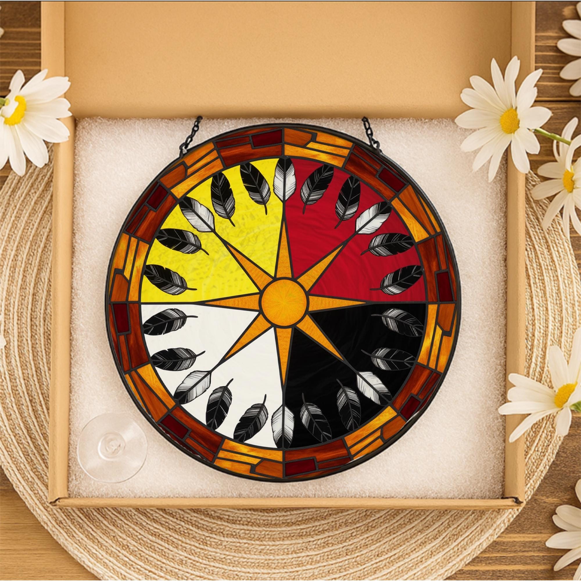 Medicine Wheel Suncatcher – Four Directions Glass Window Art Decor