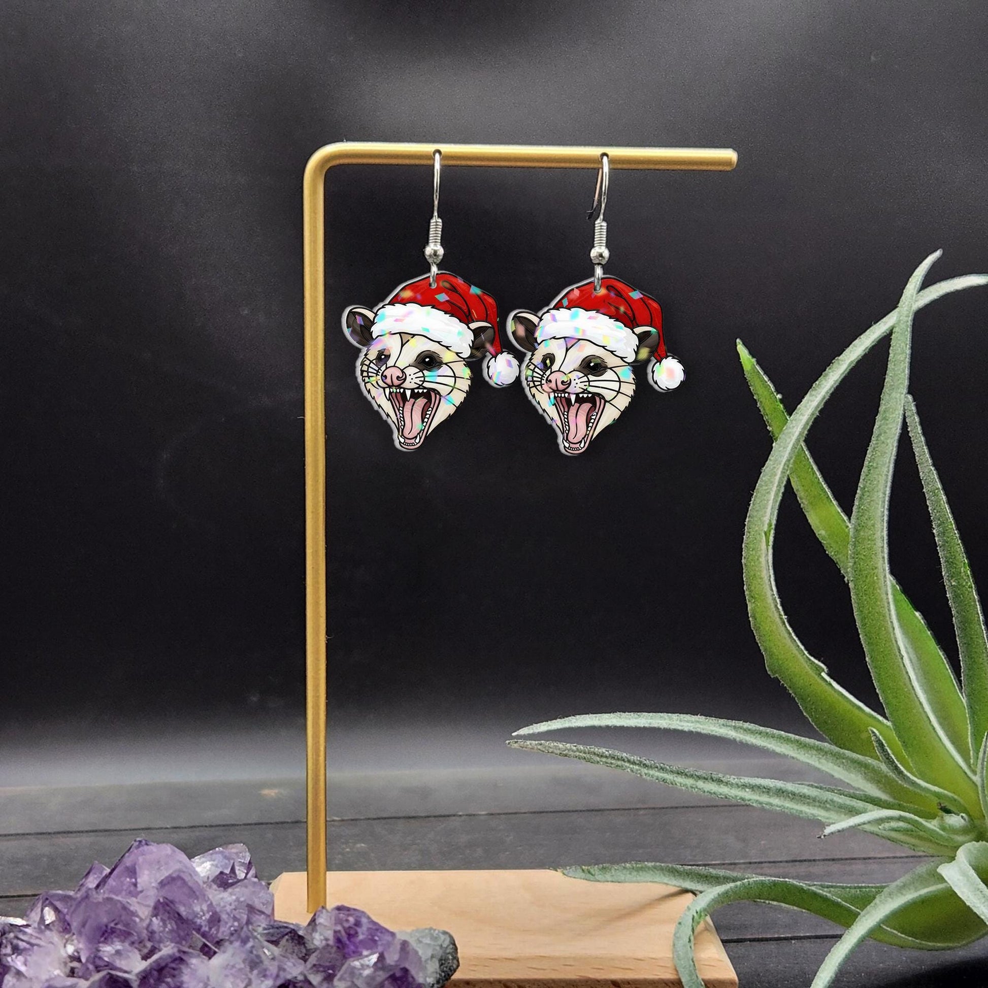 Christmas Possum Earrings – Funny Holiday Animal Jewelry Gift