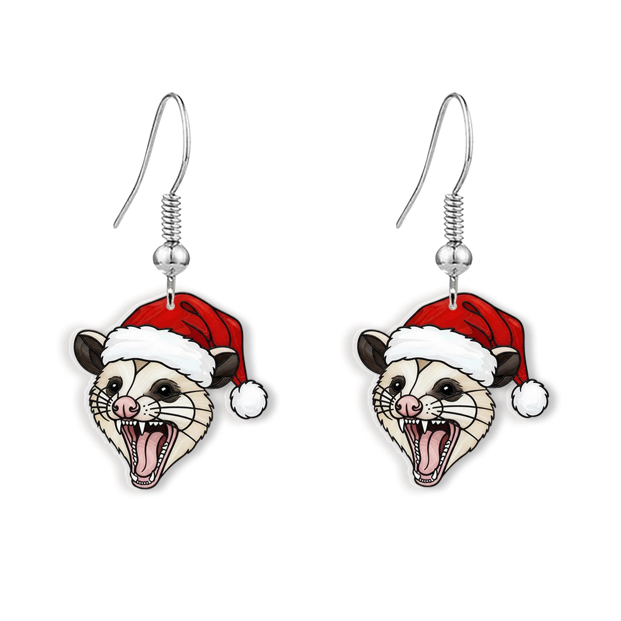 Christmas Possum Earrings – Funny Holiday Animal Jewelry Gift