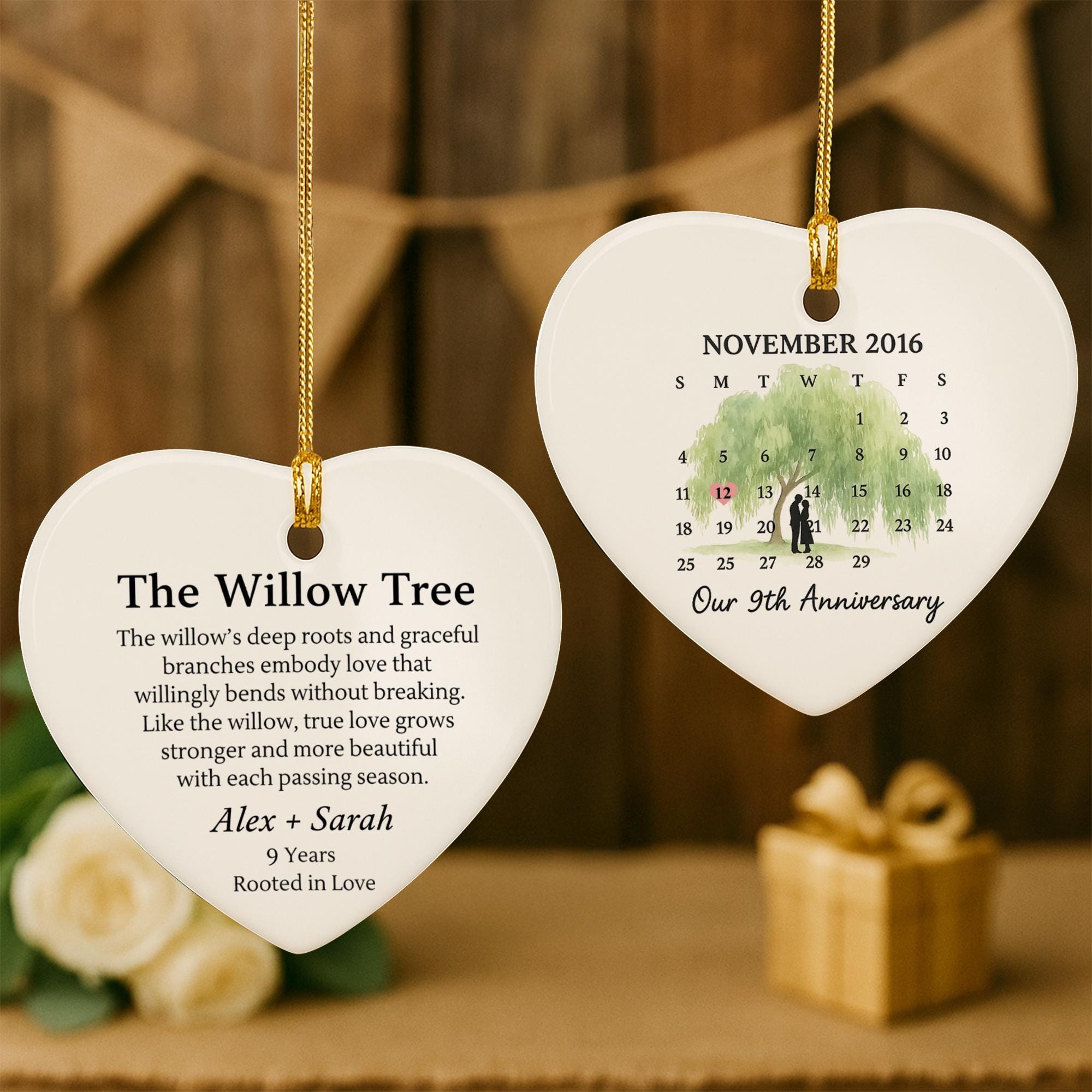 Willow Tree Anniversary Ornament – Personalized Heart Ceramic Keepsake Gift