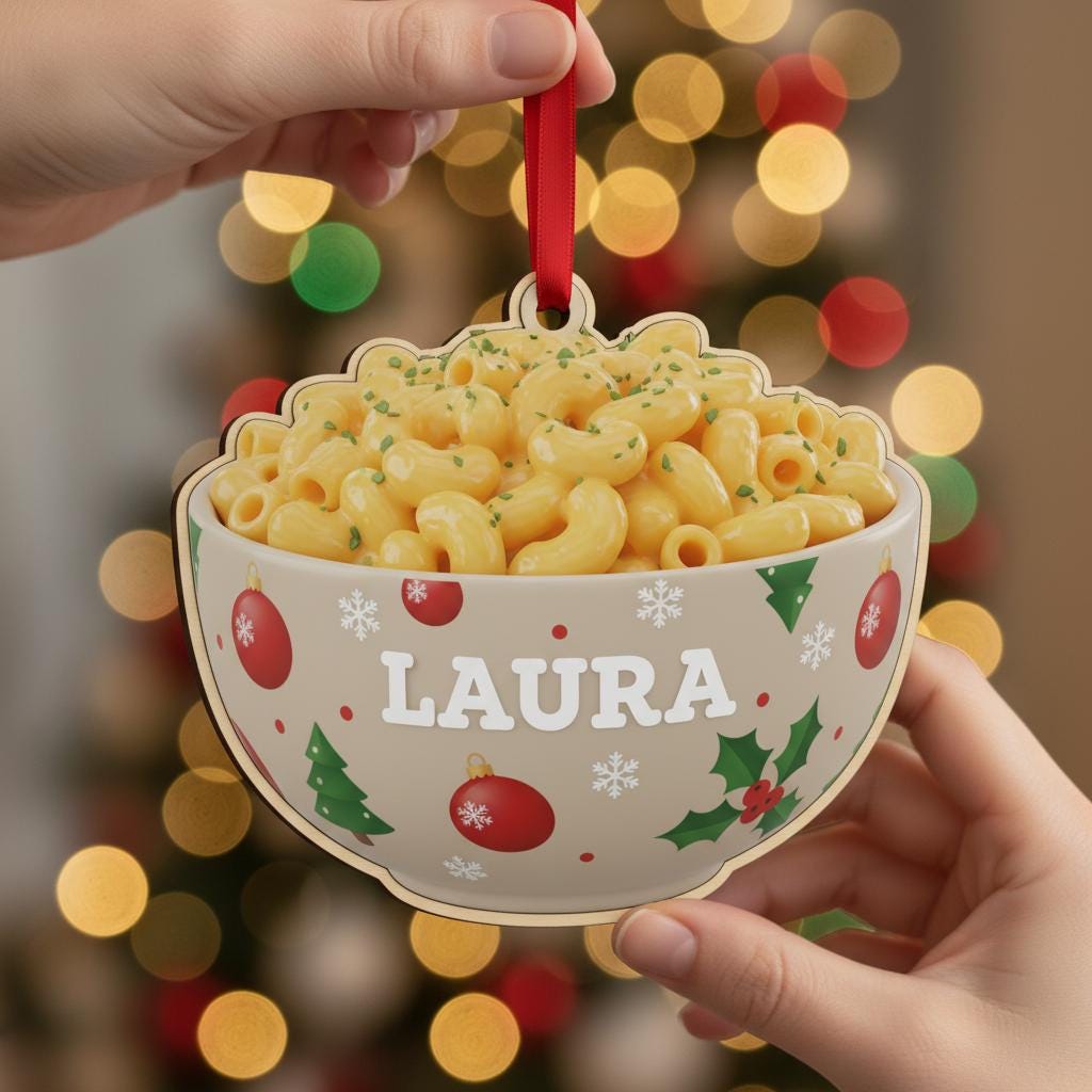 Mac and Cheese Ornament: Personalized 2D Flat Christmas Tree Decor for Foodies & Pasta Lovers image 4