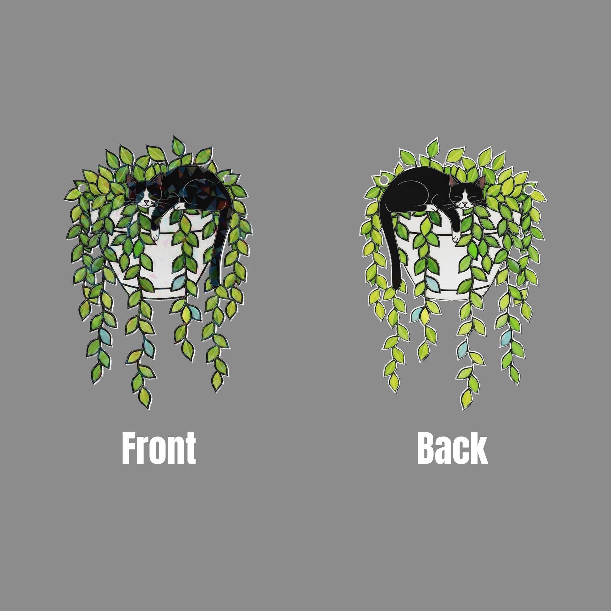 Tuxedo Cat Pothos Suncatcher – Holographic Window Hanging for Cat Lovers