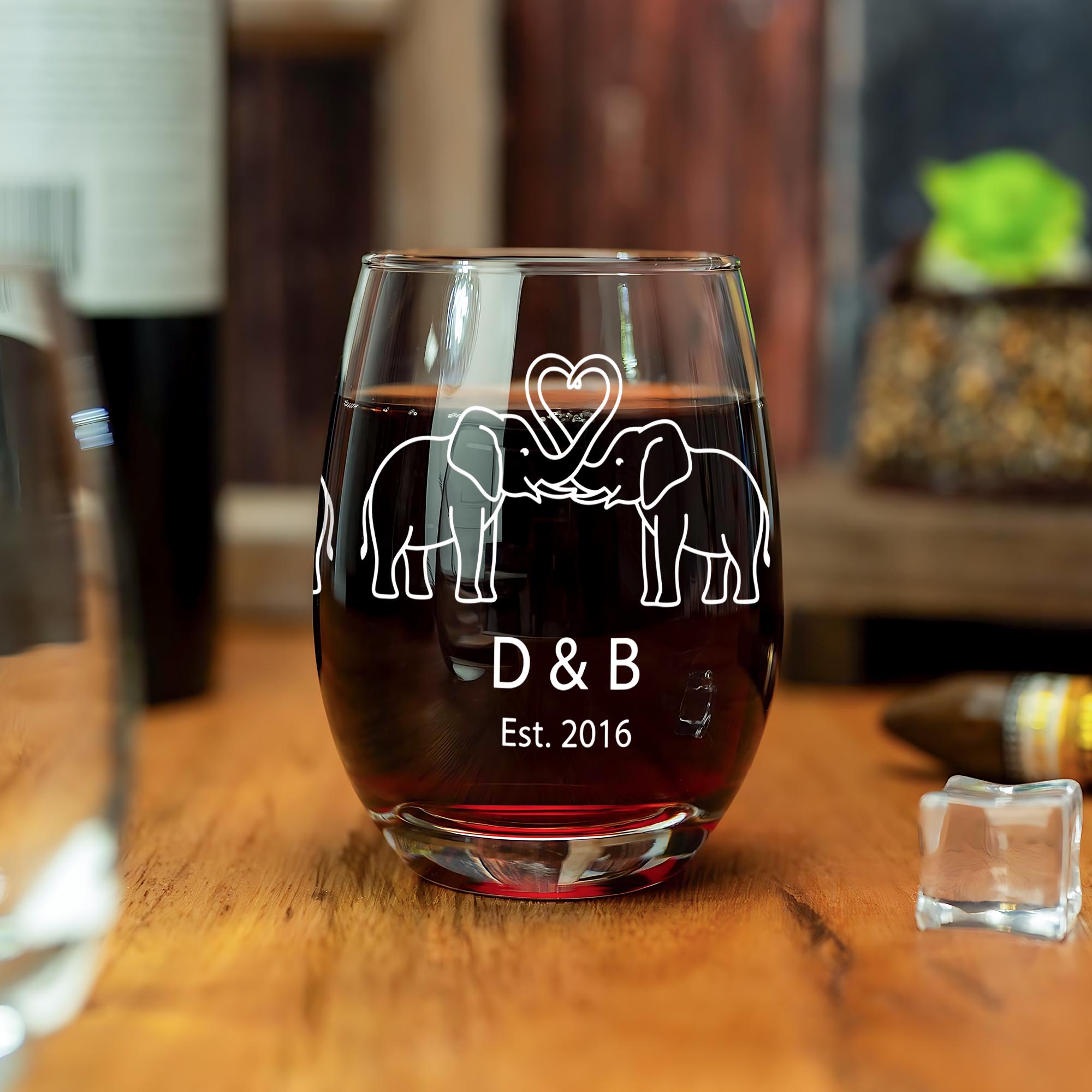 Ivory Anniversary Wine Glass – Personalized Gift with Year & Names