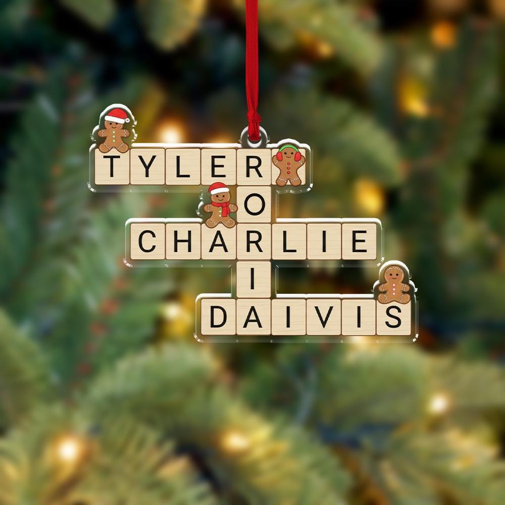 Custom Family Name Crossword Ornament – Personalized Scrabble Tile Christmas Ornament
