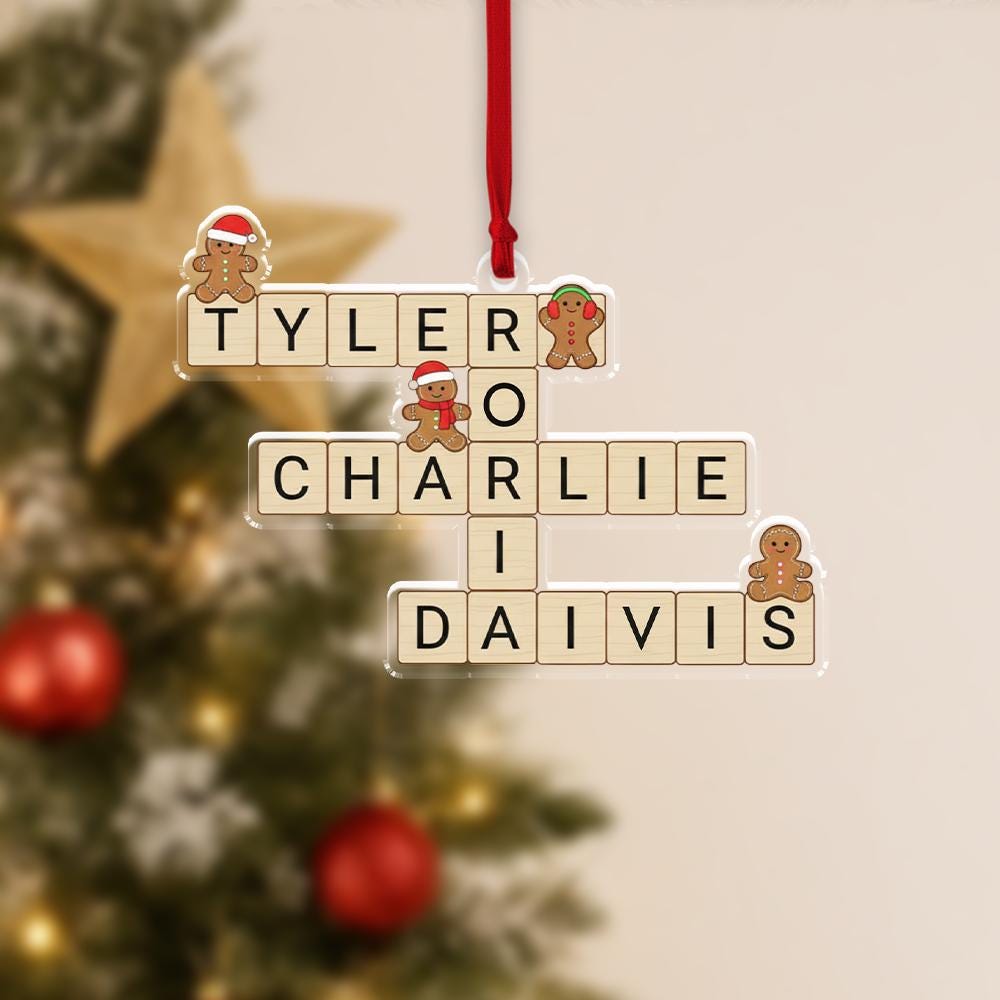 Custom Family Name Crossword Ornament – Personalized Scrabble Tile Christmas Ornament