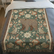 Forest Animal Woven Blanket – Woodland Bear Floral Throw