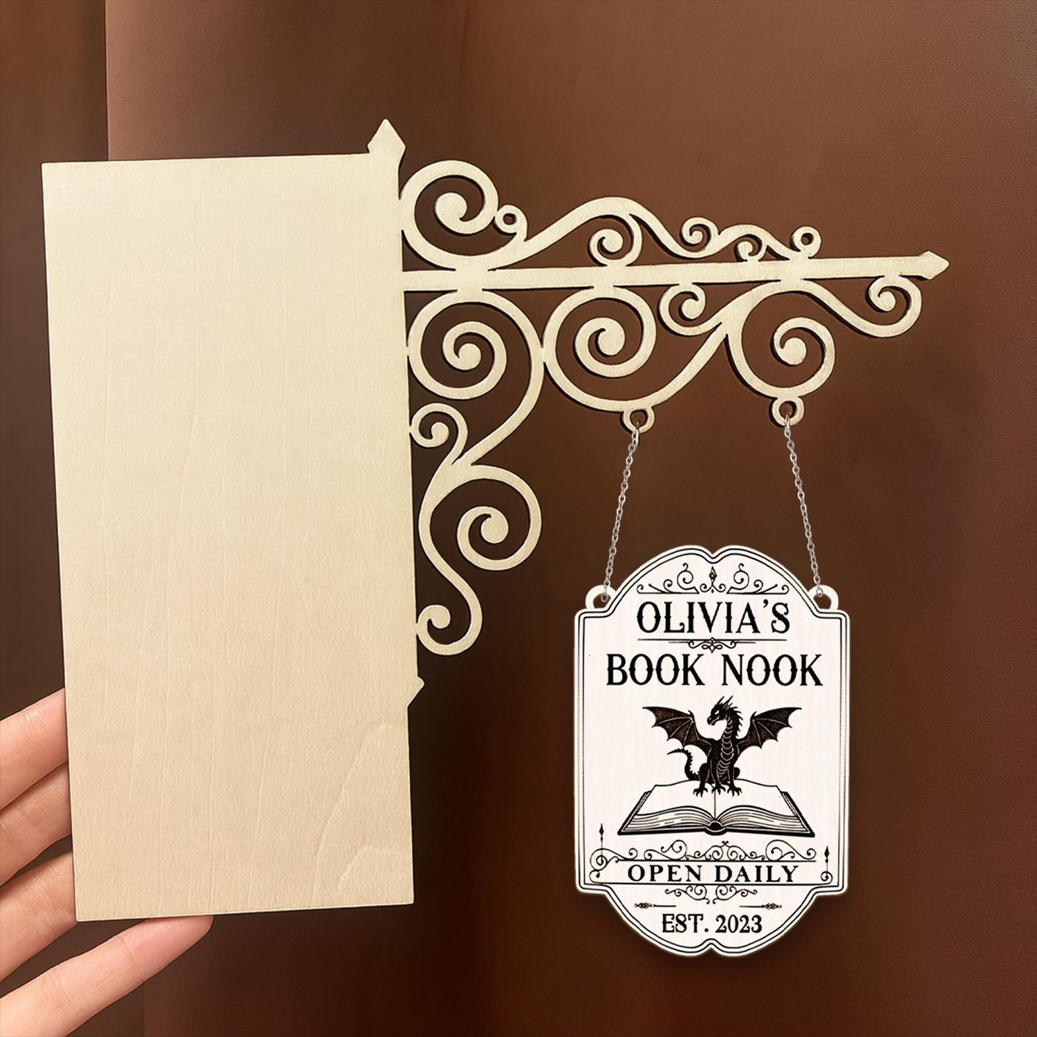 Custom Wooden Bookshelf Sign Personalized Book Nook Hanging Library Decor