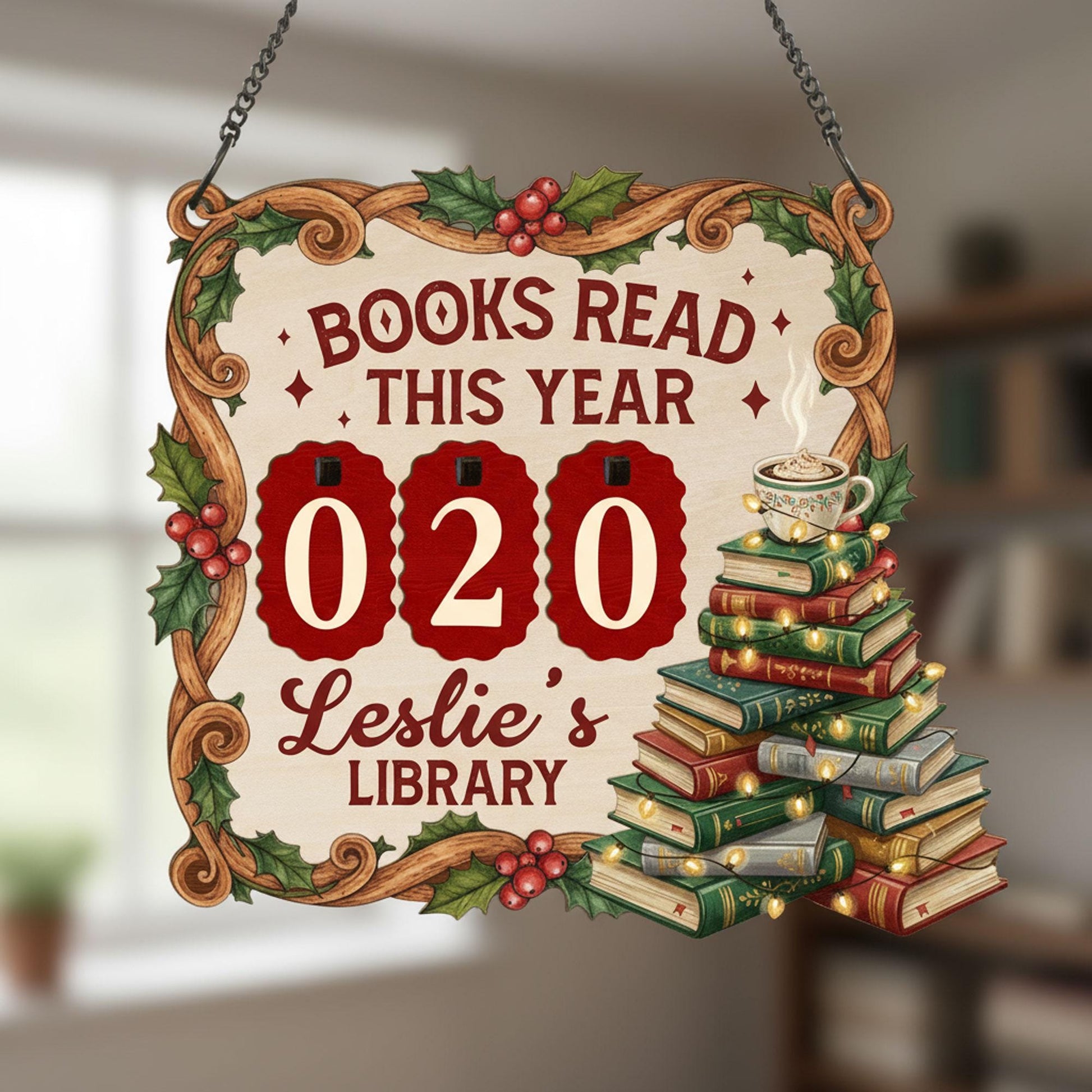 Christmas Books Read This Year Tracker Sign: Personalized Reader Counter, Holiday Bookshelf, Library Gift