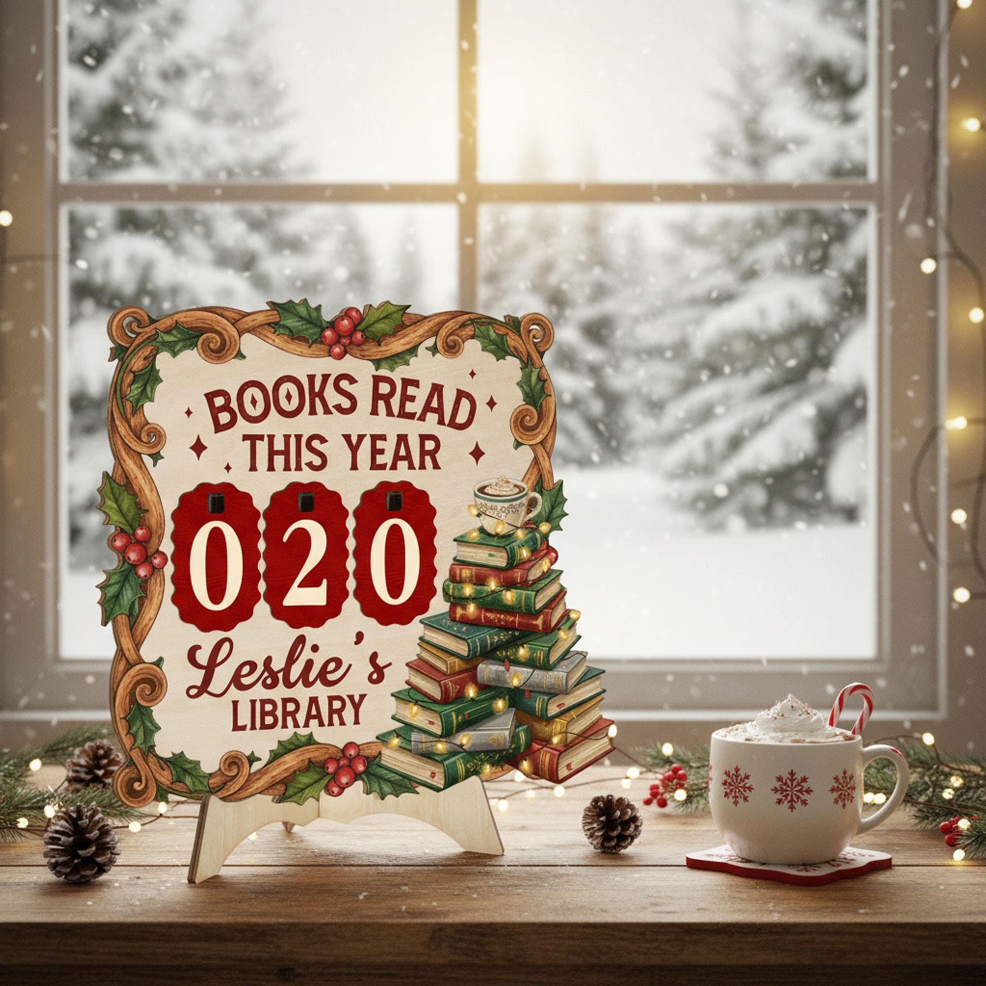 Christmas Books Read This Year Tracker Sign: Personalized Reader Counter, Holiday Bookshelf, Library Gift