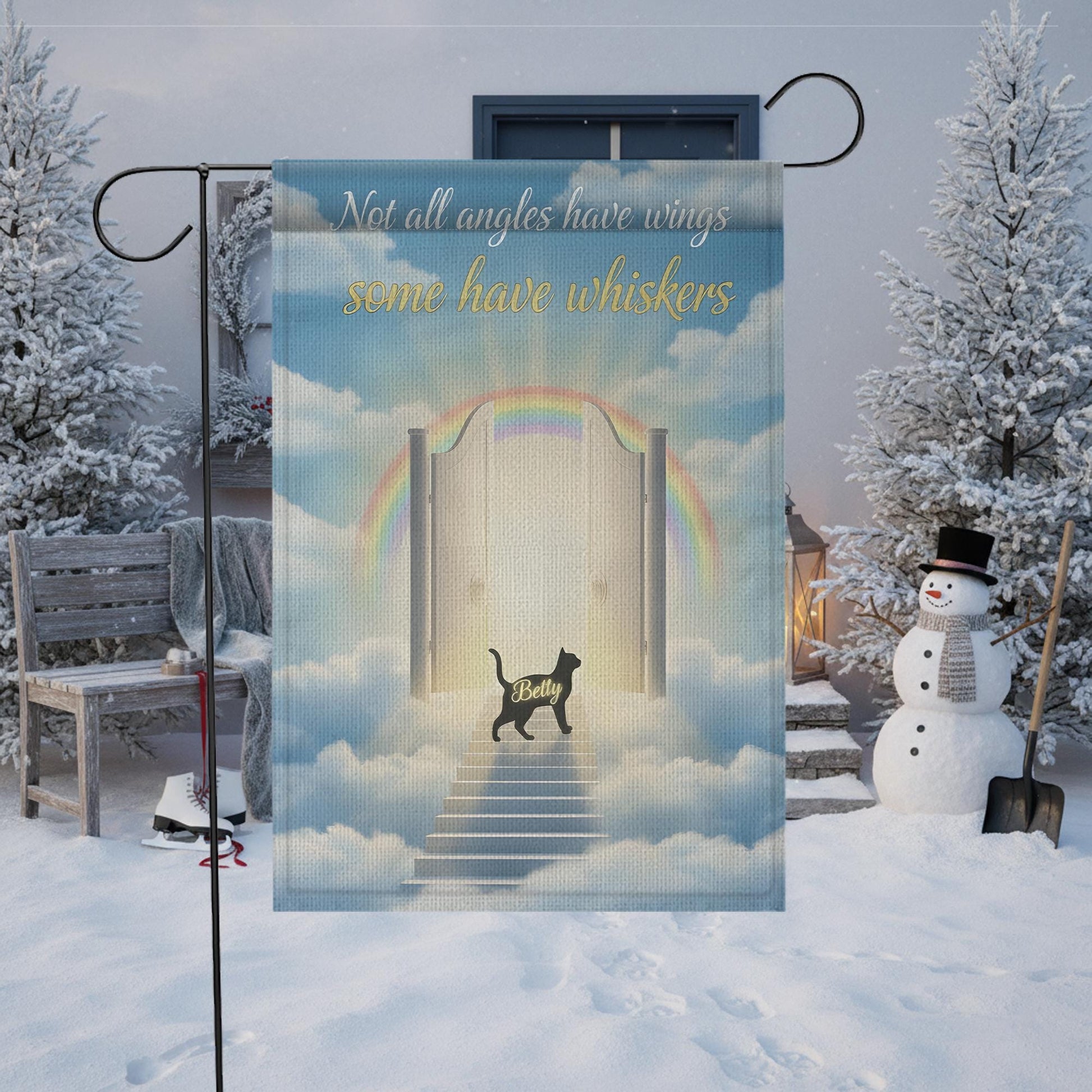Personalized Cat Memorial Garden Flag: Rainbow Bridge Pet Loss Decor