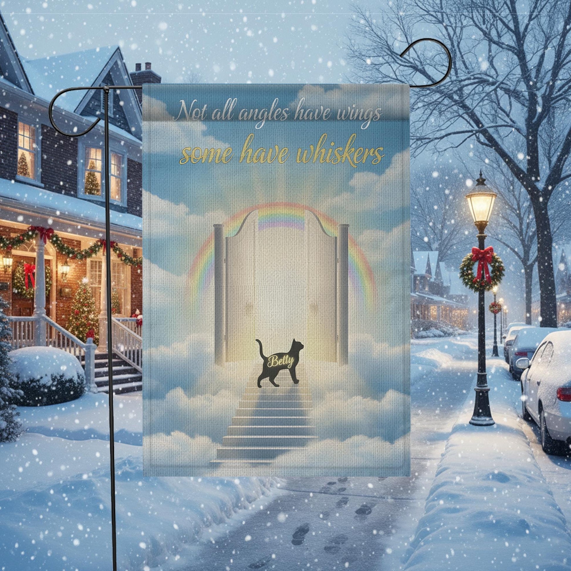 Personalized Cat Memorial Garden Flag: Rainbow Bridge Pet Loss Decor