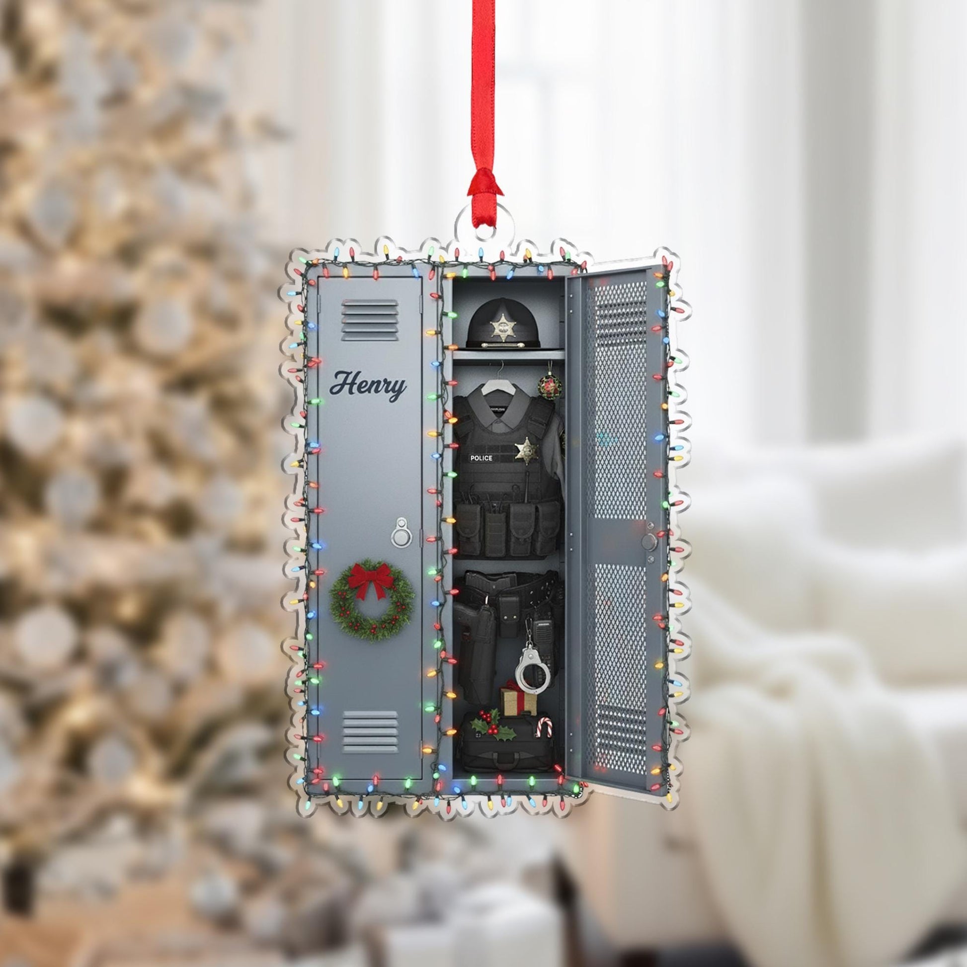 Locker Ornament Police Officer Custom Name Law Enforcement Uniform Badge Acrylic Christmas Decor