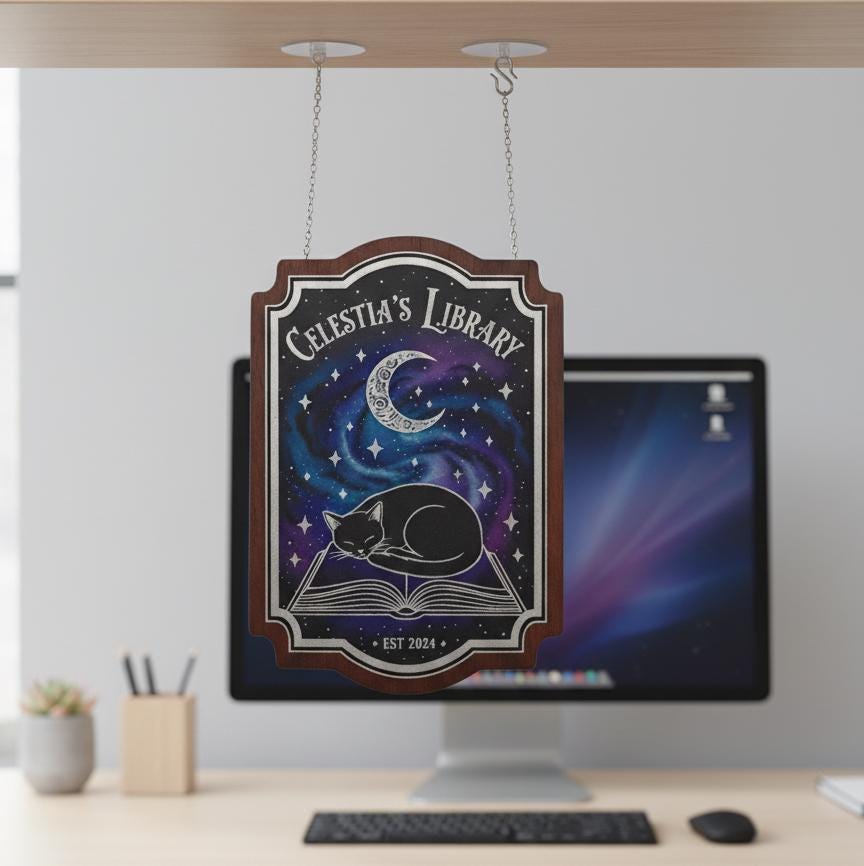 Custom Bookshelf Sign Personalized Wooden Library Reading Room Decor